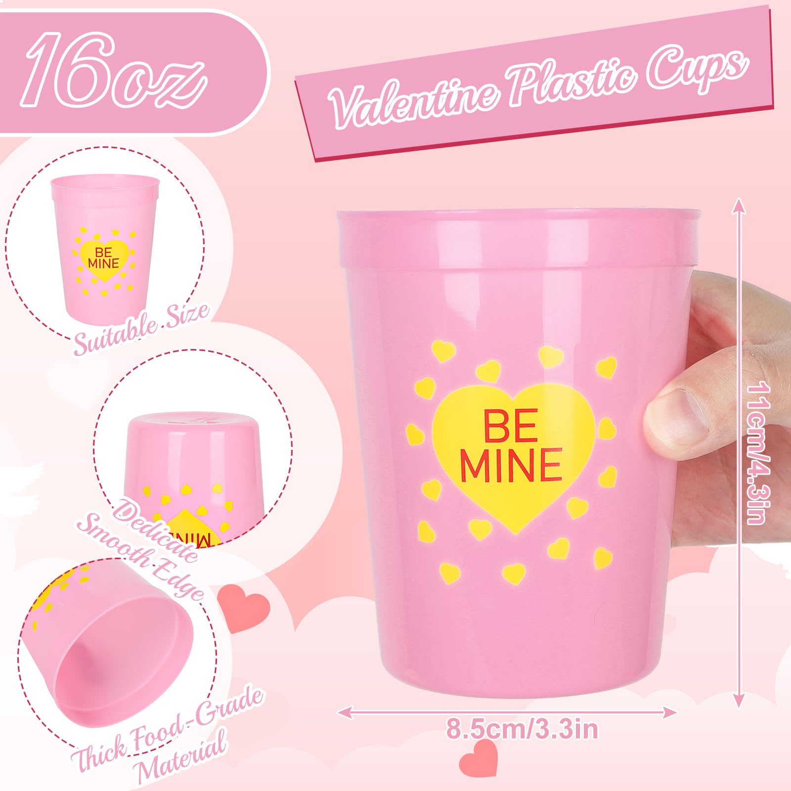 Whaline 16 Oz Valentine's Day Plastic 36Pcs Reusable Cups Conversation Candy Heart Plastic Cups Macaroon Colors Party Supply Drinkware for Wedding Anniversary Dinner Valentine's Day Party Supplies