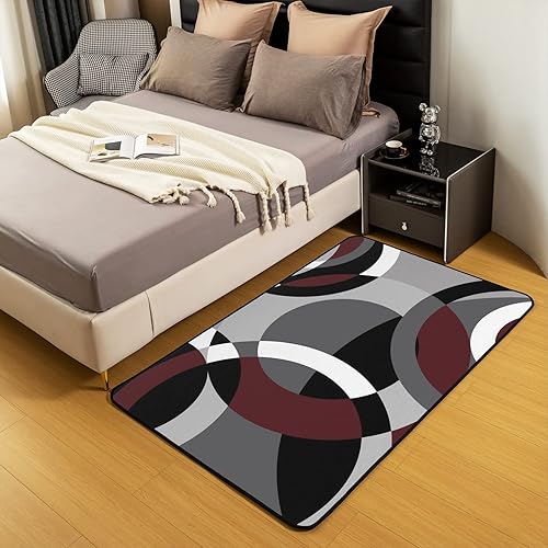 Miniatura 4 de jejeloiu Alfombra geométrica circular de 5 x 7 pies para niños, color rojo y gris, para sala de estar, dormitorio, adultos, diseño de rayas