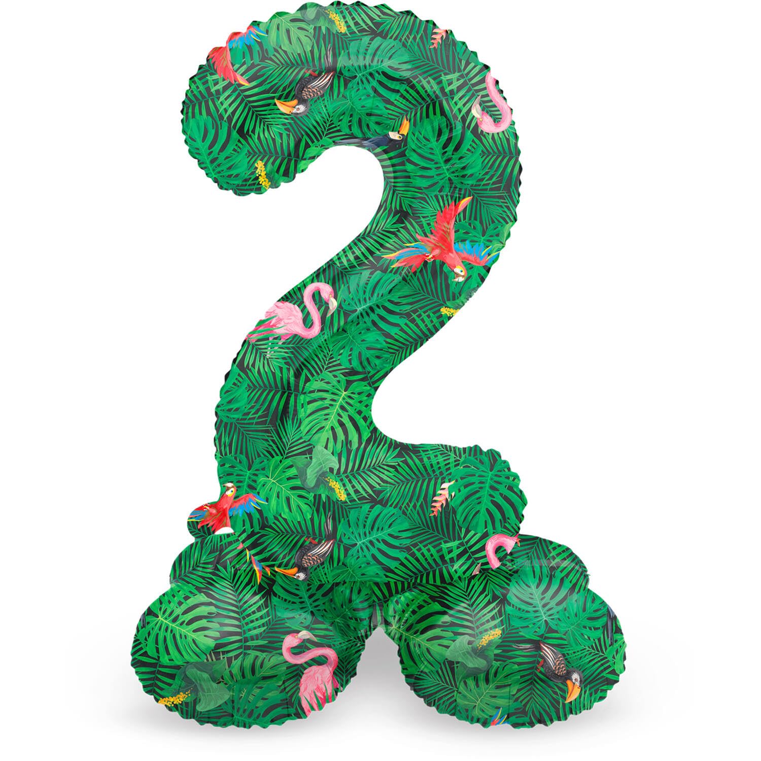 Folat 63942 Standing 2 Jungle Vibe Green 72 cm Birthday Decoration Balloon Number No Helium Required, Standard Size