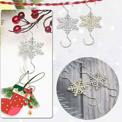 Miniatura 2 de Furimuk Ganchos de adornos navideños para colgar decoraciones de Navidad, copos de nieve dorados plateados, ganchos colgantes antideslizantes para