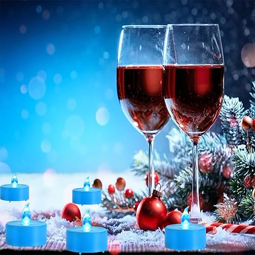 Miniatura 4 de Velas LED de té - Paquete de 24 velas azules sin llama realistas y brillantes parpadeantes de larga duración 200 horas para celebración de