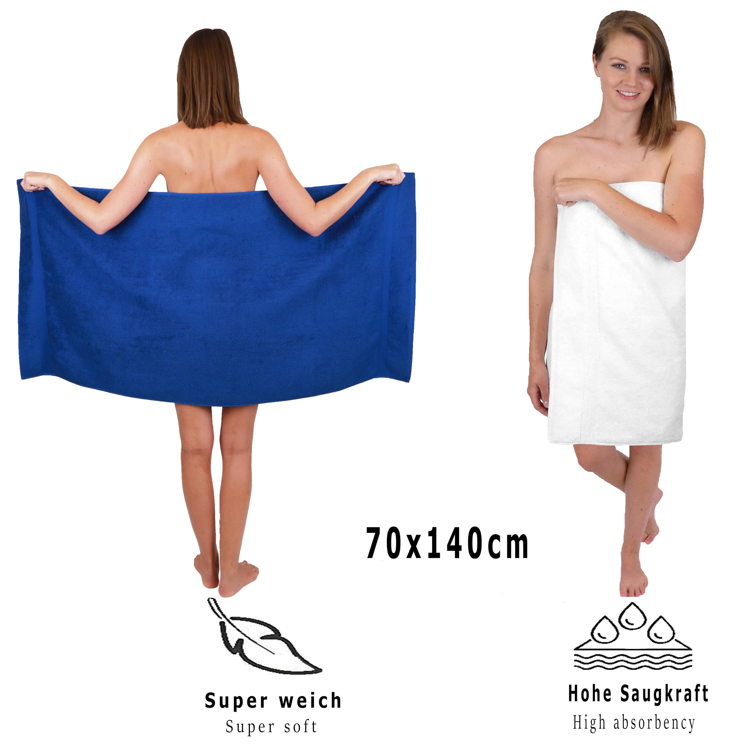 Betz Juego de 10 Toallas Classic 100% algodón 2 Toallas de baño 4 Toallas 2 Toallas de Mano 2 Toallas Cara de Color Blanco y Azul