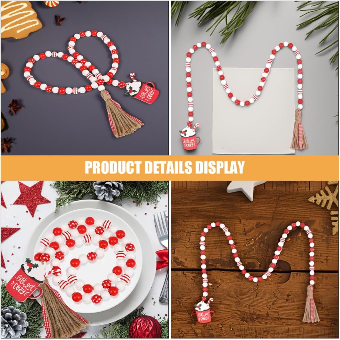 2pcs Colorful Wooden Bead Garland with Tassels Decorative Beaded String for Holiday Celebrations Rustic Home Decor DIY Tassel Pendant for Festive Parties and Events