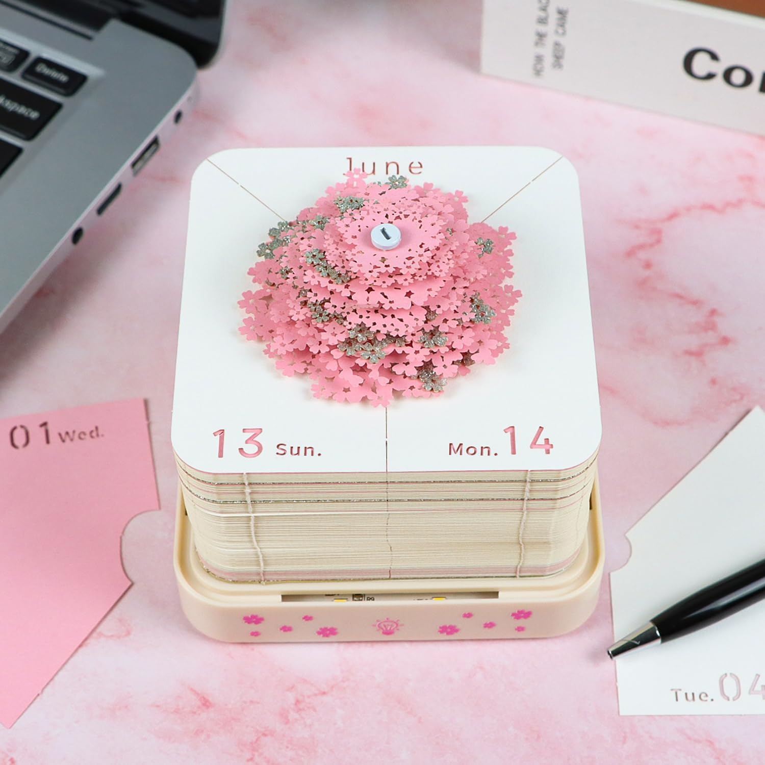 3D Art Calendar Memo Pad 2026,3D Time Piece Calendar 2026 Desk Calendar with Light Creative Tear Away Paper Sculpture Art Calendar Notepad Christmas Gift