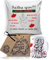 Almofada 40X40 + Caneca Branca Mundo Dos Namorados, Saiba Que Eu Te Amo, Saiba Que!!! Voc� Me Completa, Te Amo Mais a Cada Dia