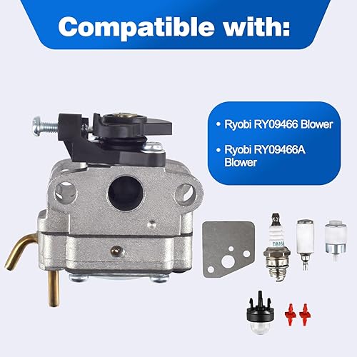 Miniatura 2 de Kit de carburador para soplador Ryobi RY09466 RY09466A Sustituye 309375001 Plata