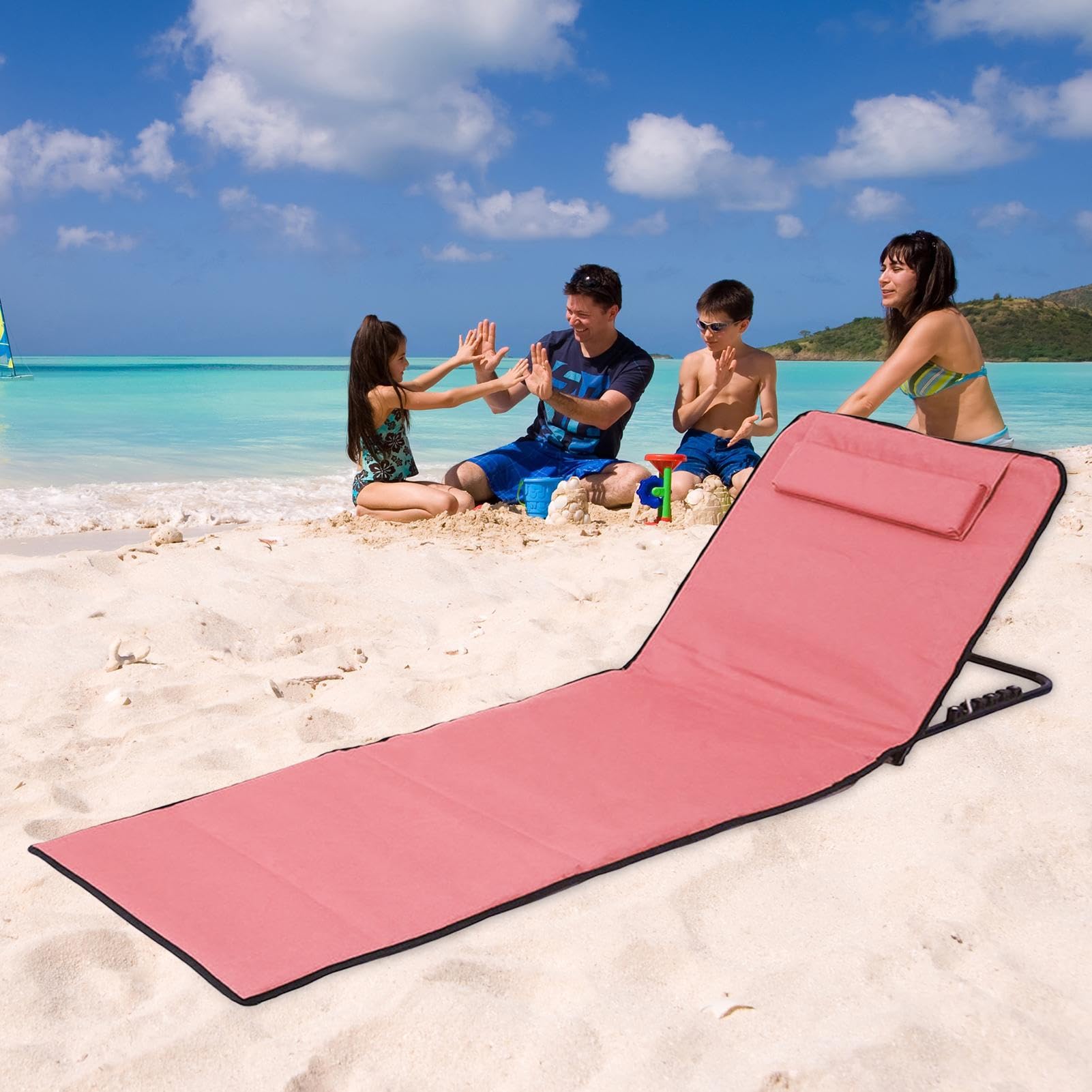 Esterilla Playa con Respaldo, Tumbona Plegable, liviano, práctica, portátil, Playa Plegables, Ligeras, Playa Plegables