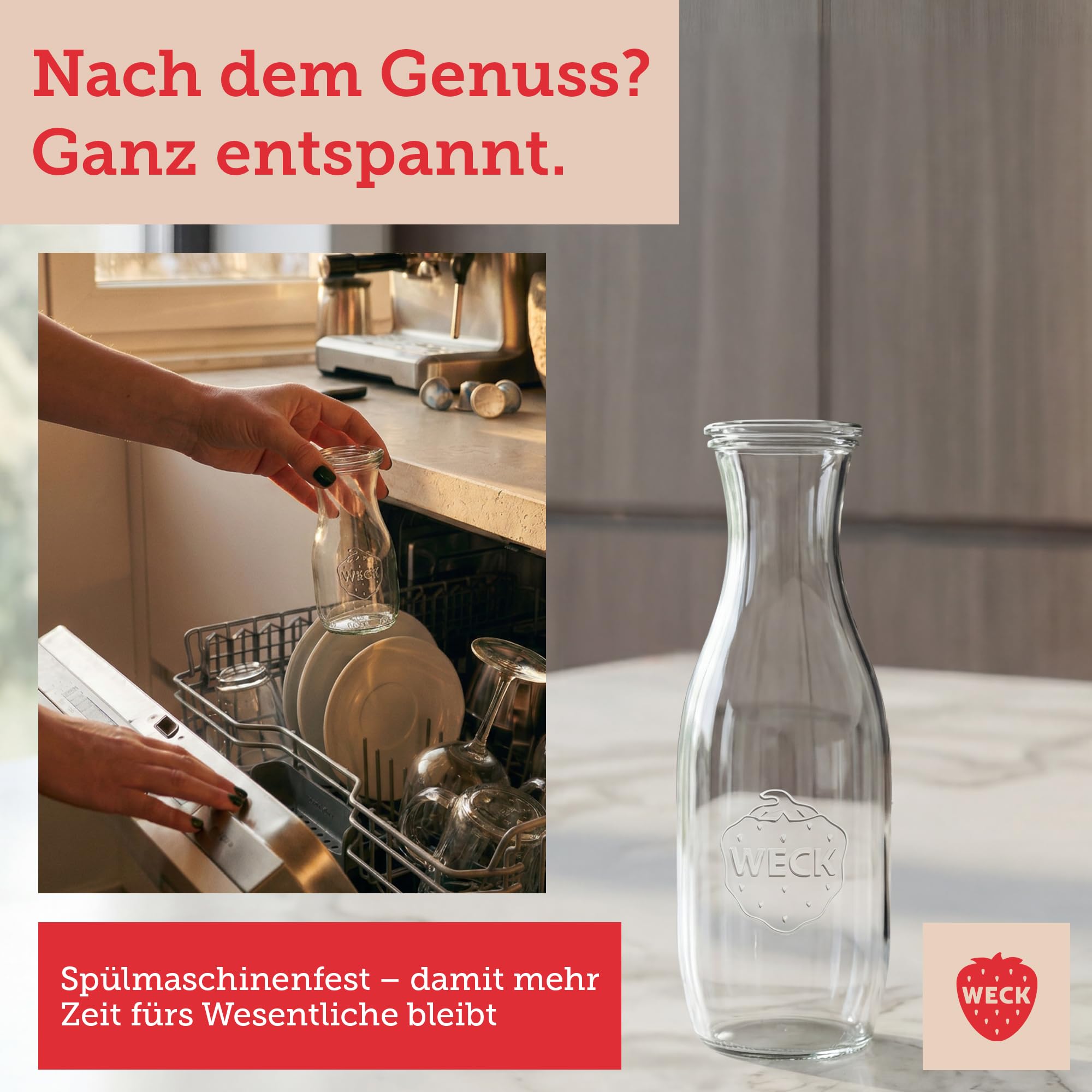Weck Glaskaraffe 125ml – 6er Set – Trinkflasche aus Glas mit Glasdeckeln zum Befüllen – als kleine Glaskaraffe mit Deckel oder zum Einkochen & Verschenken Küche, Haushalt & Wohnen