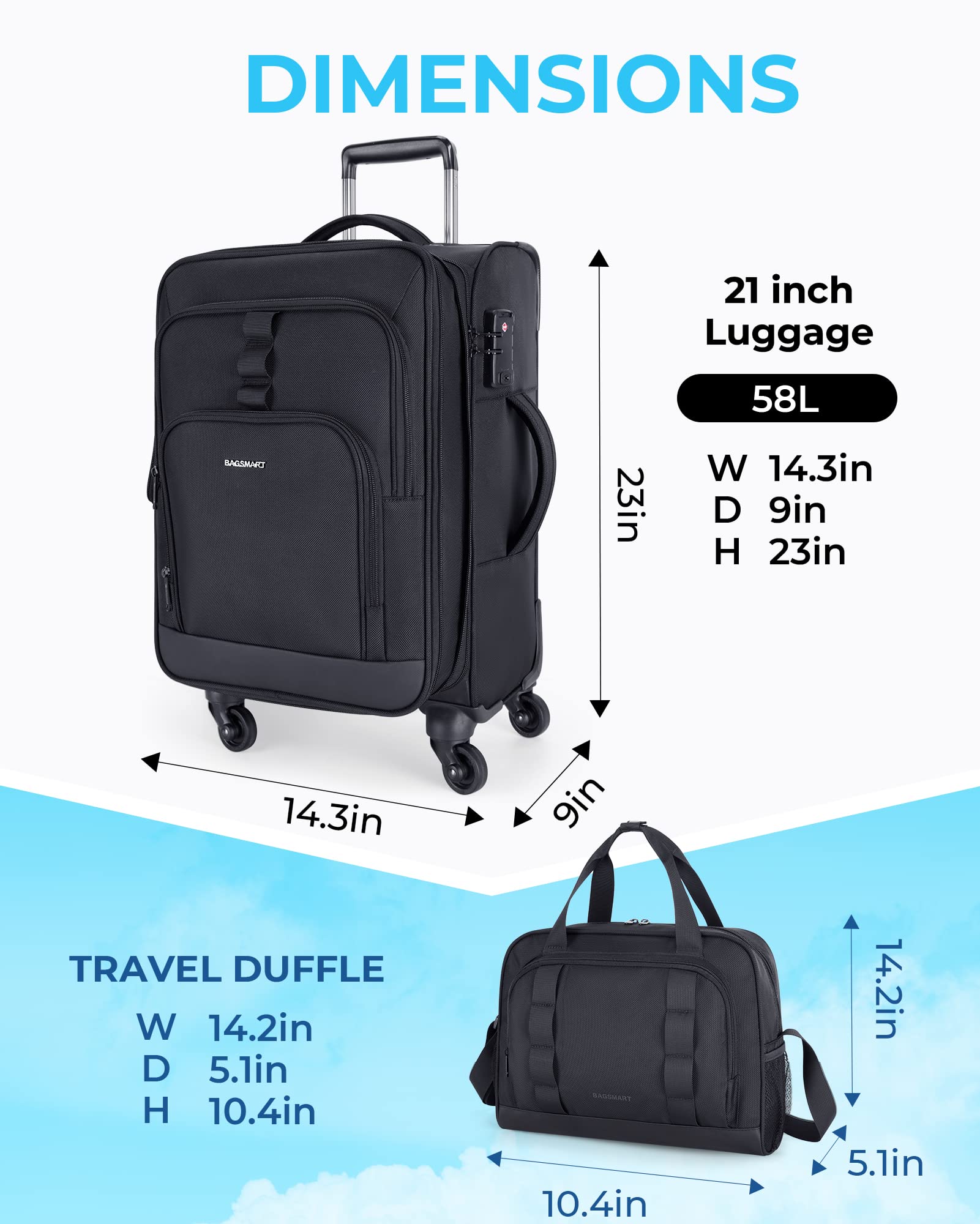 only 1 piece) BAGSMART 2 Piece Luggage Sets, Expandable