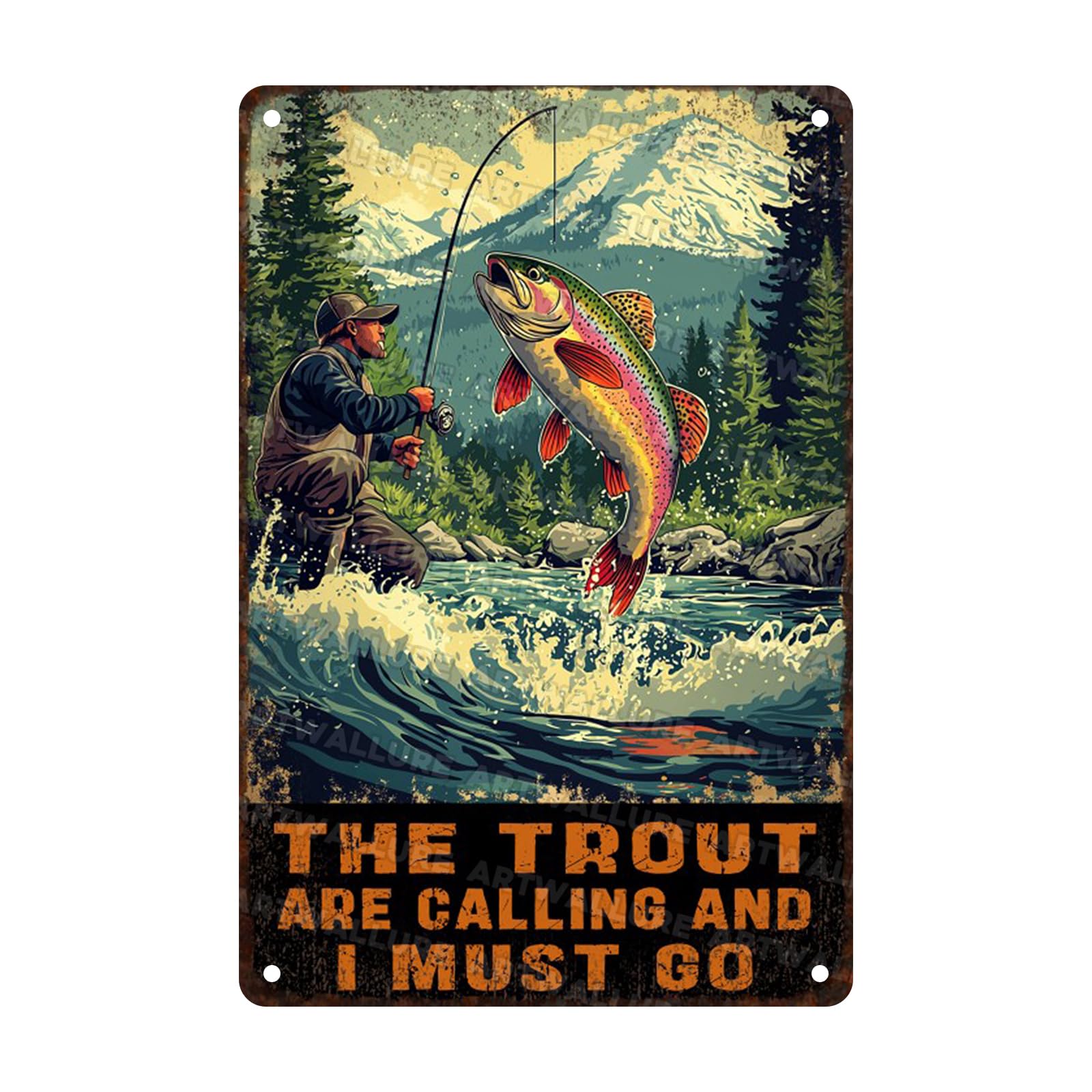 Rustic Metal Poster Tin Sign The Trout Are Calling And I Must Go Wall Art for Home Garage Cabin Fishing Camp Humorous Angler Gift Decor 8x12inch