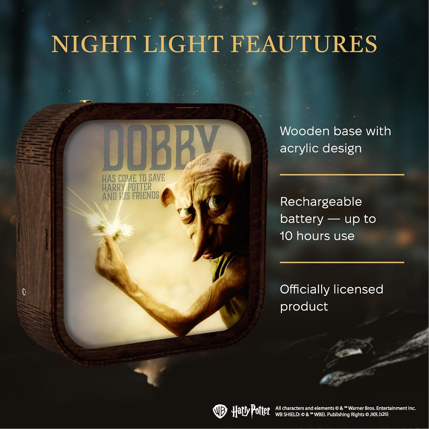 Harry Potter Dobby Has Come to Save Acrylic Night Light, Rechargeable Lamp image 2