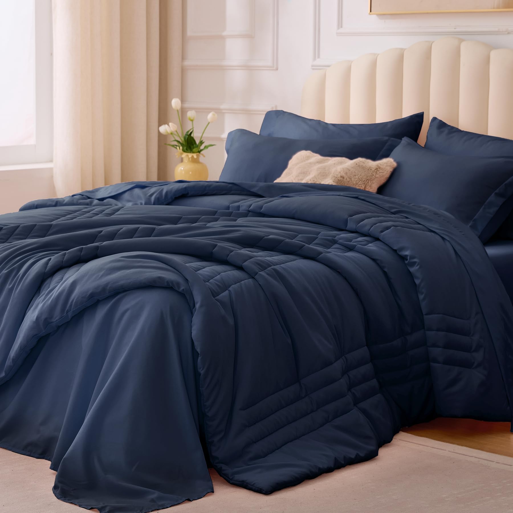 Photo 1 of **MISSING PIECES** Velorose King Comforter Set Navy - Bed in a Bag King Size 7 Pieces, Soft Bedding Set for All Seasons, Premium King Comforter Set with Comforter, Sheets, Pillowcases & Shams