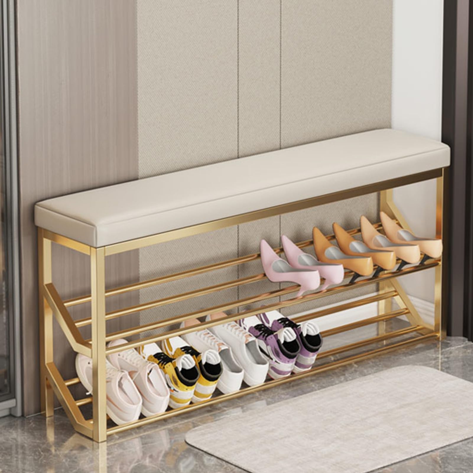 LWJSOCP Entryway Shoe Bench with Cushion and Shoe Storage White Shoe Rack for Hallway Living Room Compact Shoe Shelf Bench to Save Space 100cm/39.3in