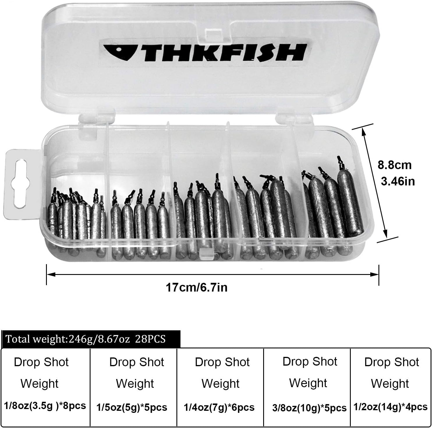 THKFISH Fishing Weights Fishing Sinker Drop Shot Weights Fishing Weights Kit Drop Shot Rig Fishing Weights A-Slender Shape 28pcs : Sports & Outdoors
