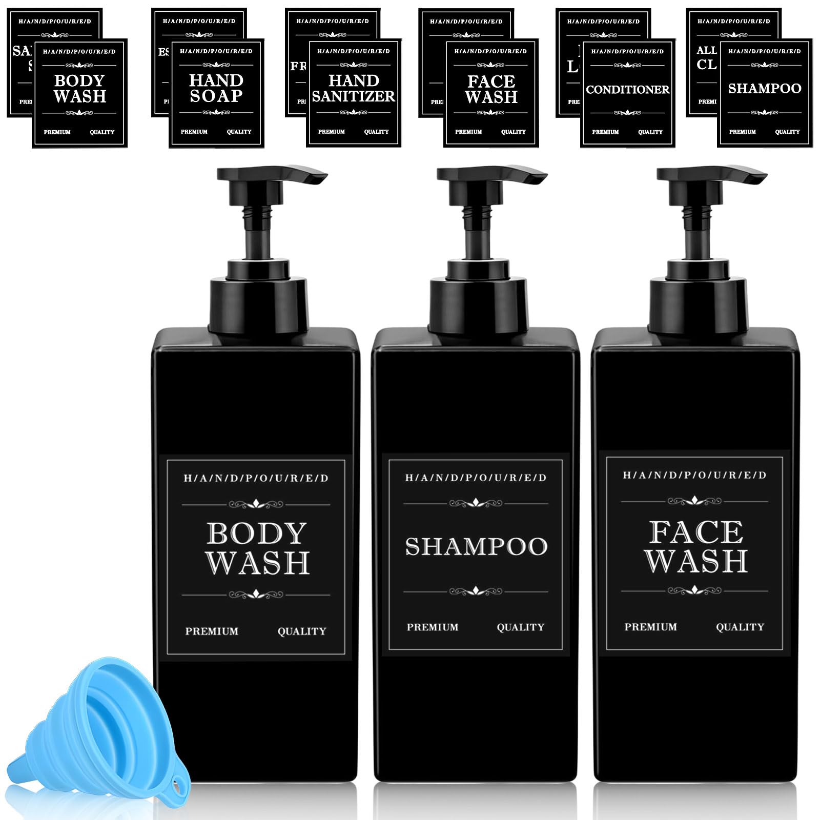 3 Pack Shampoo and Conditioner Dispenser, 500ml Square Shower Gel Dispenser