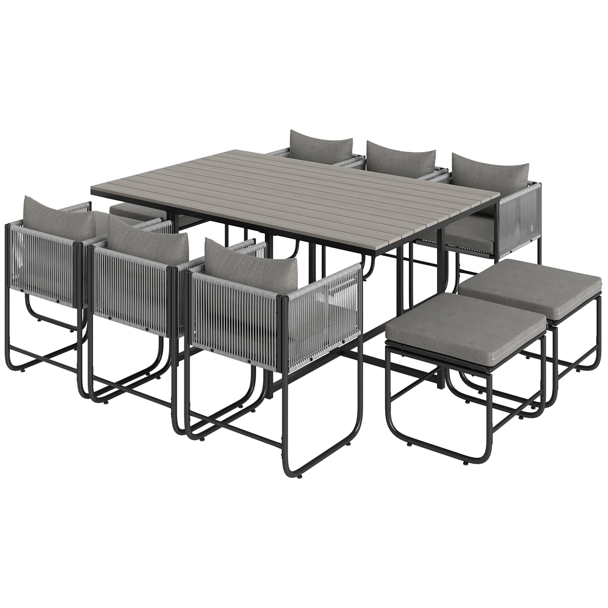 Outsunny Grain 11-Pc Rattan Dining Set 10 Seater Table & Chair Sets
