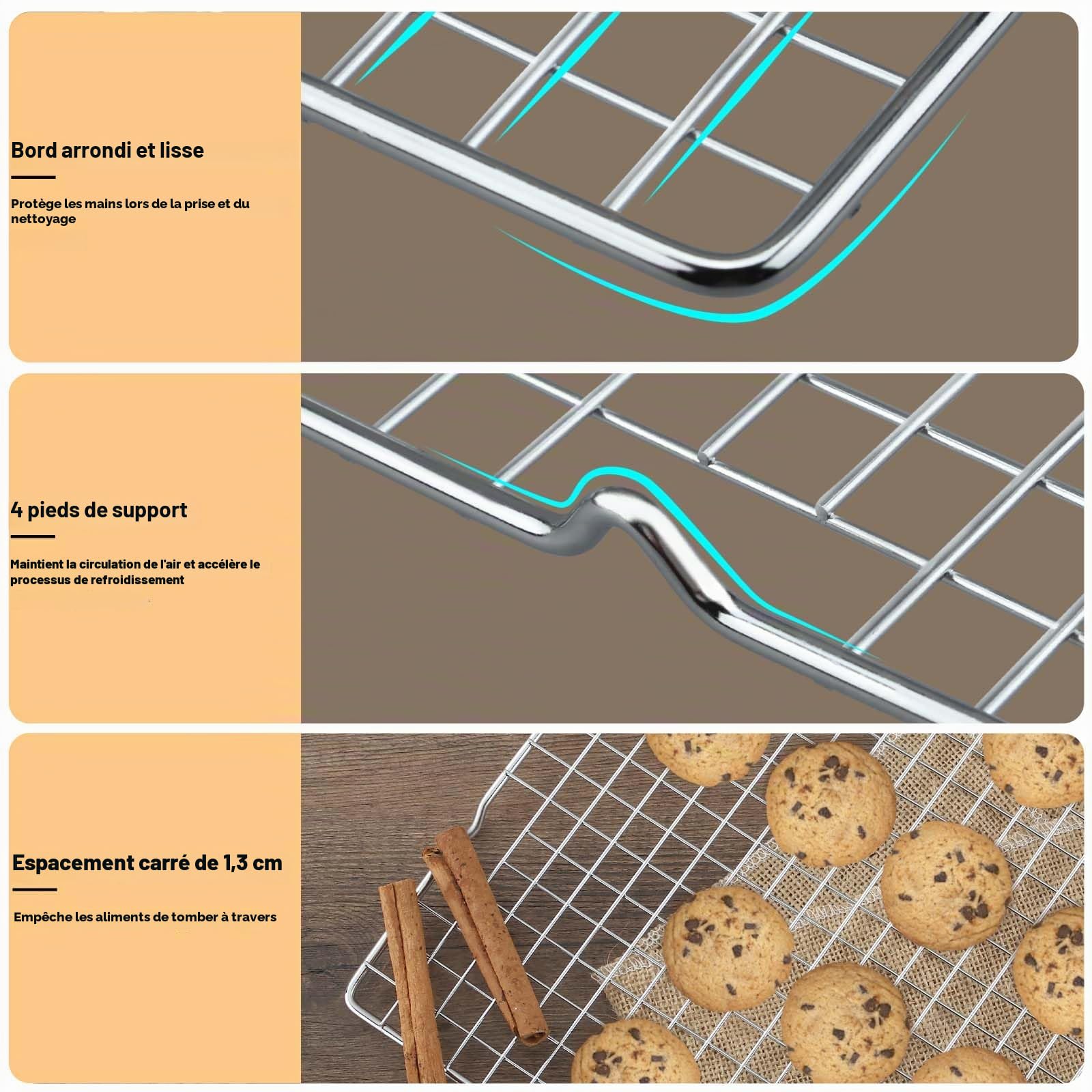 Set de 3 grilles de refroidissement en acier inoxydable 40,2 cm x 25 cm