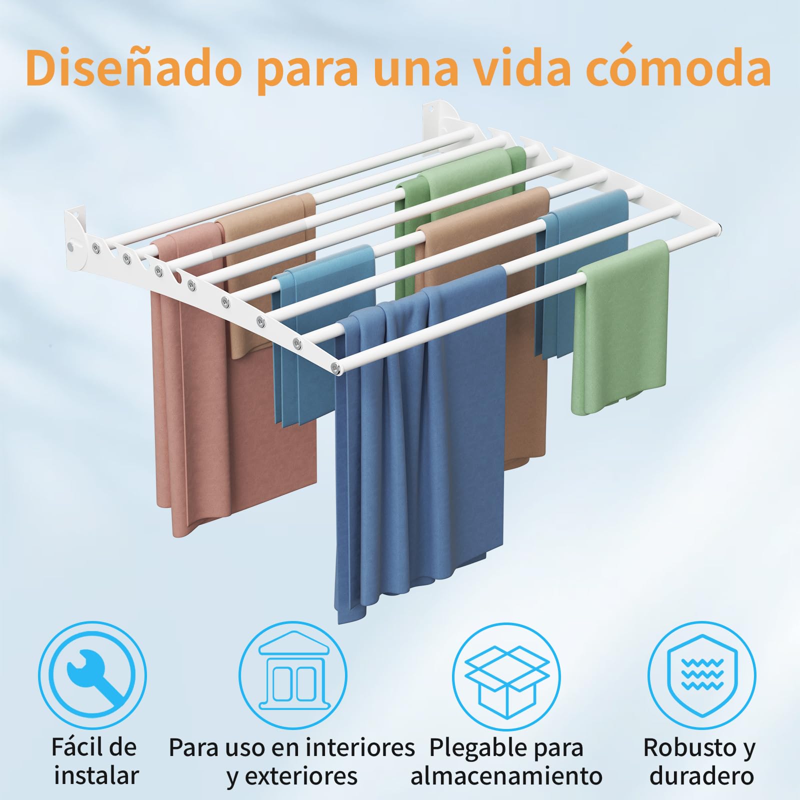 Innotic - Tendederos de Pared Plegable, secador de Ropa, Ahorro de Espacio, Metal para Interior y Exterior, balcón, Cuarto de baño, 8 Barras de 60 cm