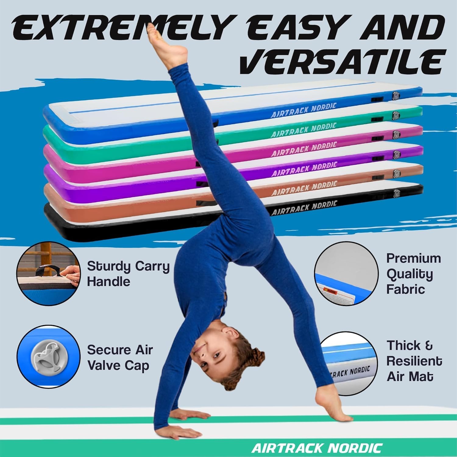 AirTrack Nordic Standard Air Track Matte 3m/4m/5m/6m/7m/8m mit Luftpumpe, Turnmatte Aufblasbar für Gymnastik, Yoga - Langlebig & Einfach zu Transportieren, Air Tracking Gymnastikmatte fur Zuhause