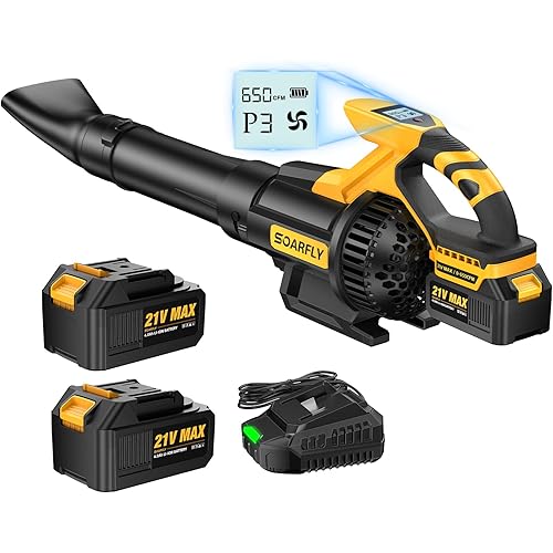 Leaf Blower Cordless, 650CFM & 3 Speed Levels,Electric Cordless Leaf Blower with LCD Display,Blowers for Lawn Care with 2 * 4.0Ah Battery Powered,Blowers for Lawn Care,Yard, Blowing Leaves, Dust, Snow