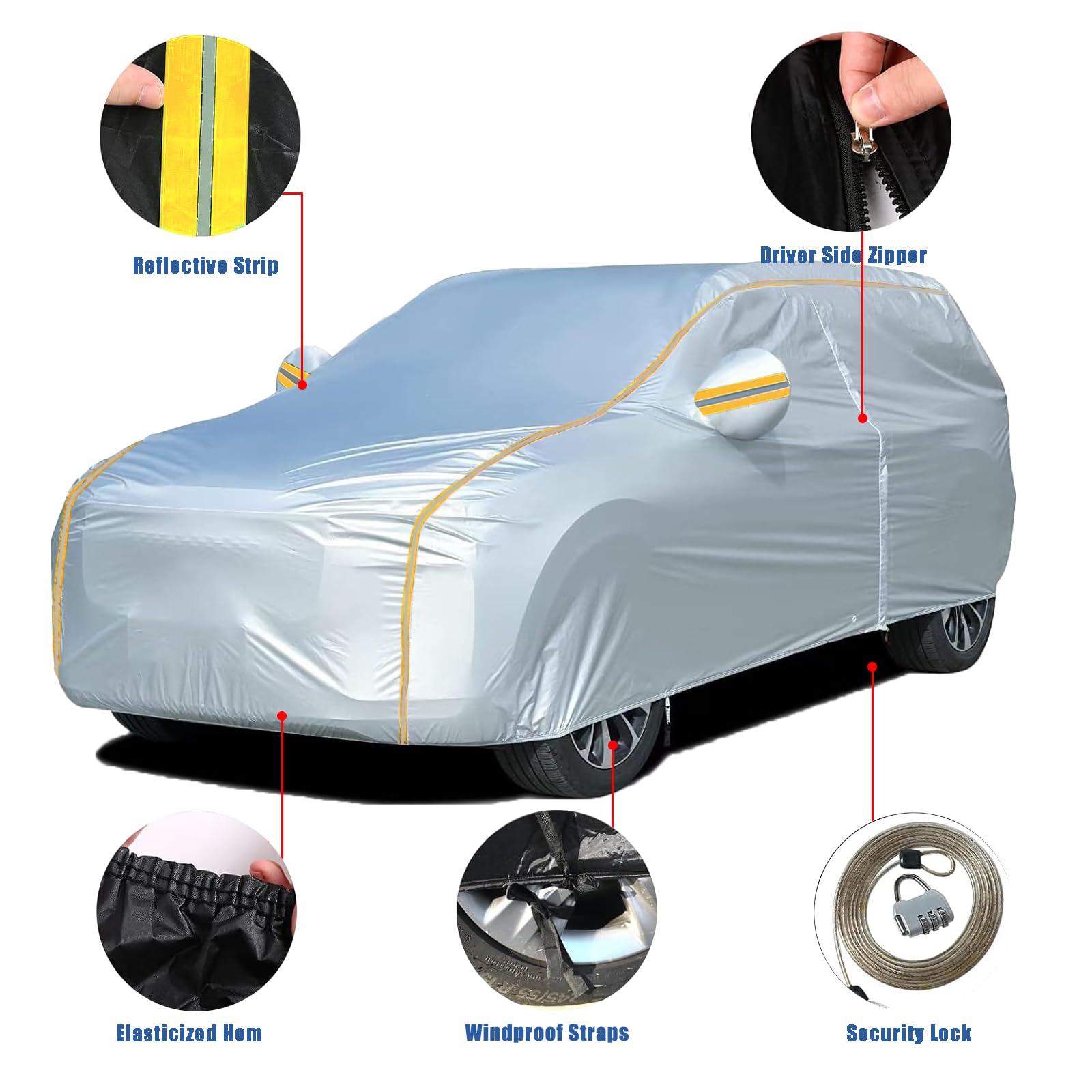 Auto Abdeckplane für Hyundai Santa Fe (2021-2025), wasserdichte Auto Schutzhülle für den Außenbereich, Schutz vor Sonne, Regen und Staub mit Reißverschlusstür