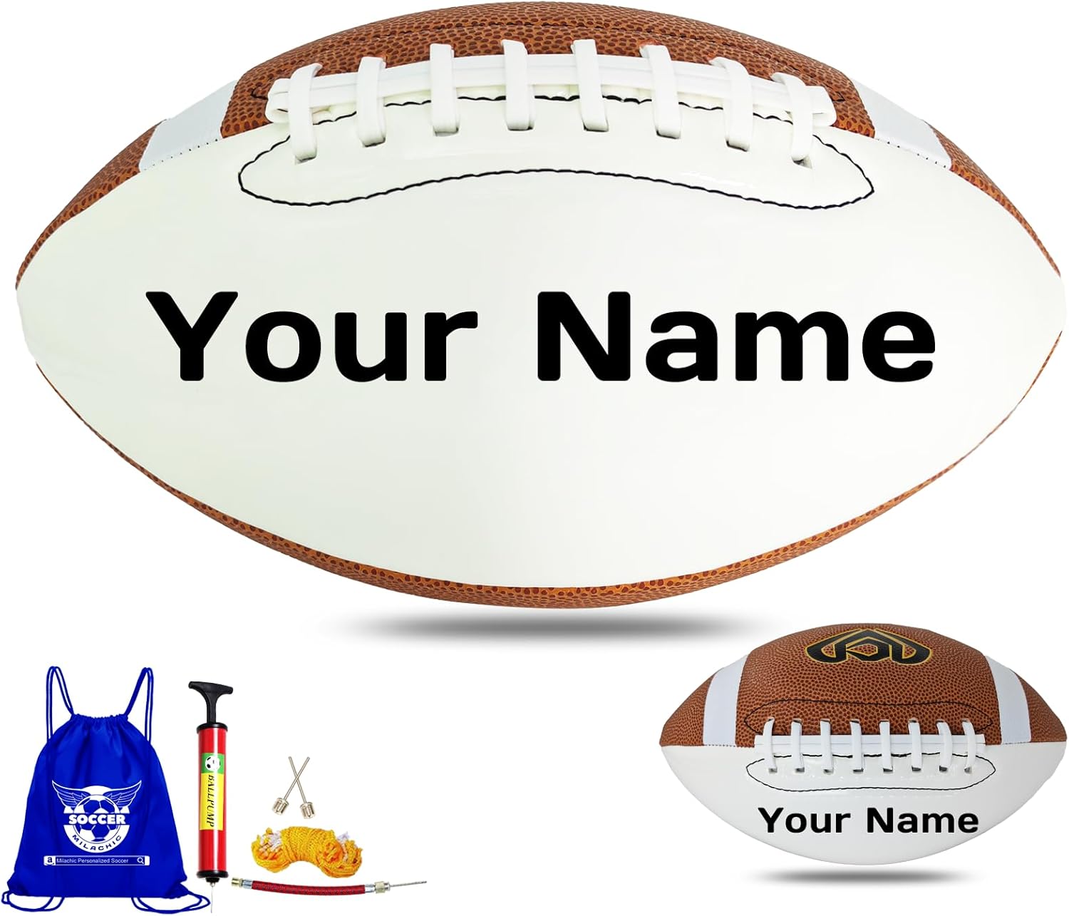 Personalized Football - Customize Your Name, Logo, Text on Great Grip Composite Leather Ball - Gift for Youth, Men, Women