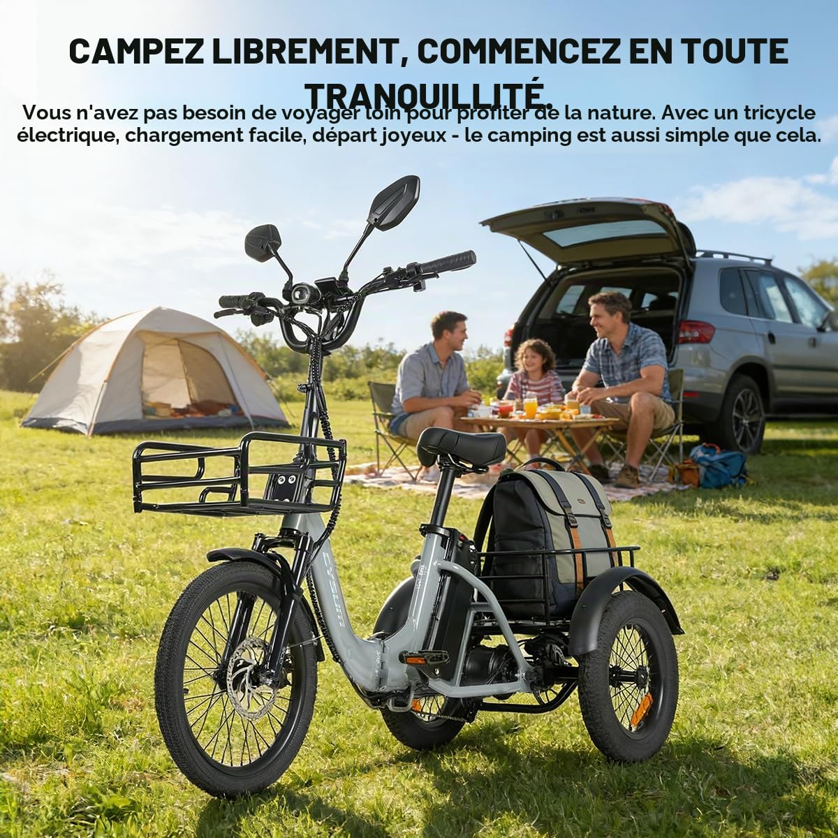 Tricycle électrique Antgooat AG1 Pro - Vélo électrique pliable pour adulte - Batterie 48 V 20 Ah - Autonomie jusqu'à 150 km - Porte-bagages avant et arrière