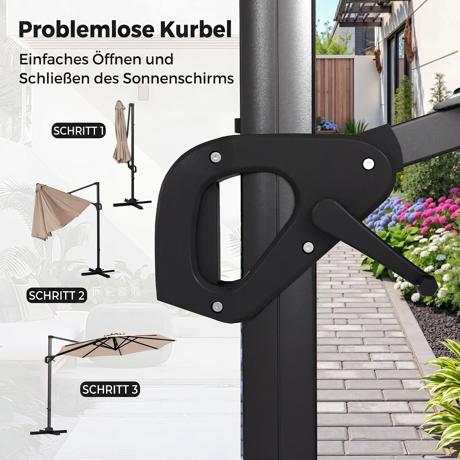 COSTWAY Sonnenschirm Alu 300 x 300 cm, Ampelschirm mit Kurbel, 360° drehbar, Neigungswinkel stufenlos verstellbar, großer Gartenschirm, Terrassenschirm, Marktschirm für Garten, Terrasse (Beige)