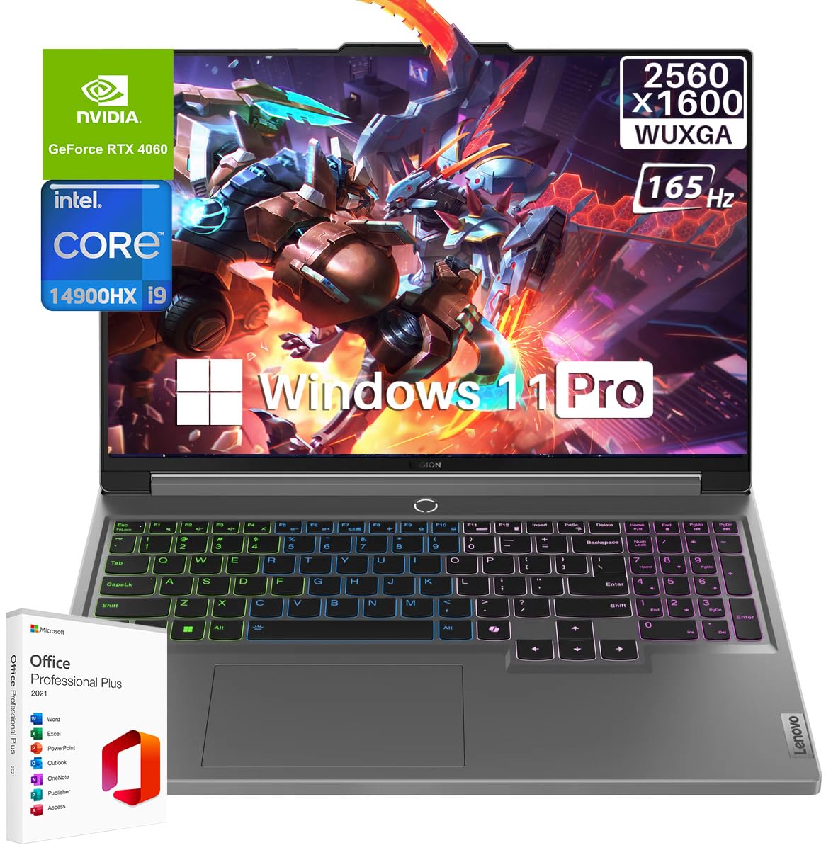 Lenovo Legion 5i Ordinateur portable de jeu 16" WQXGA 165 Hz, Intel i9-14900HX jusqu'à 5,8 GHz, 64 Go DDR5, SSD 1 To, GeForce RTX 4060, RGB éclairé KB, WiFi 6E, Webcam FHD, licence à vie Microsoft