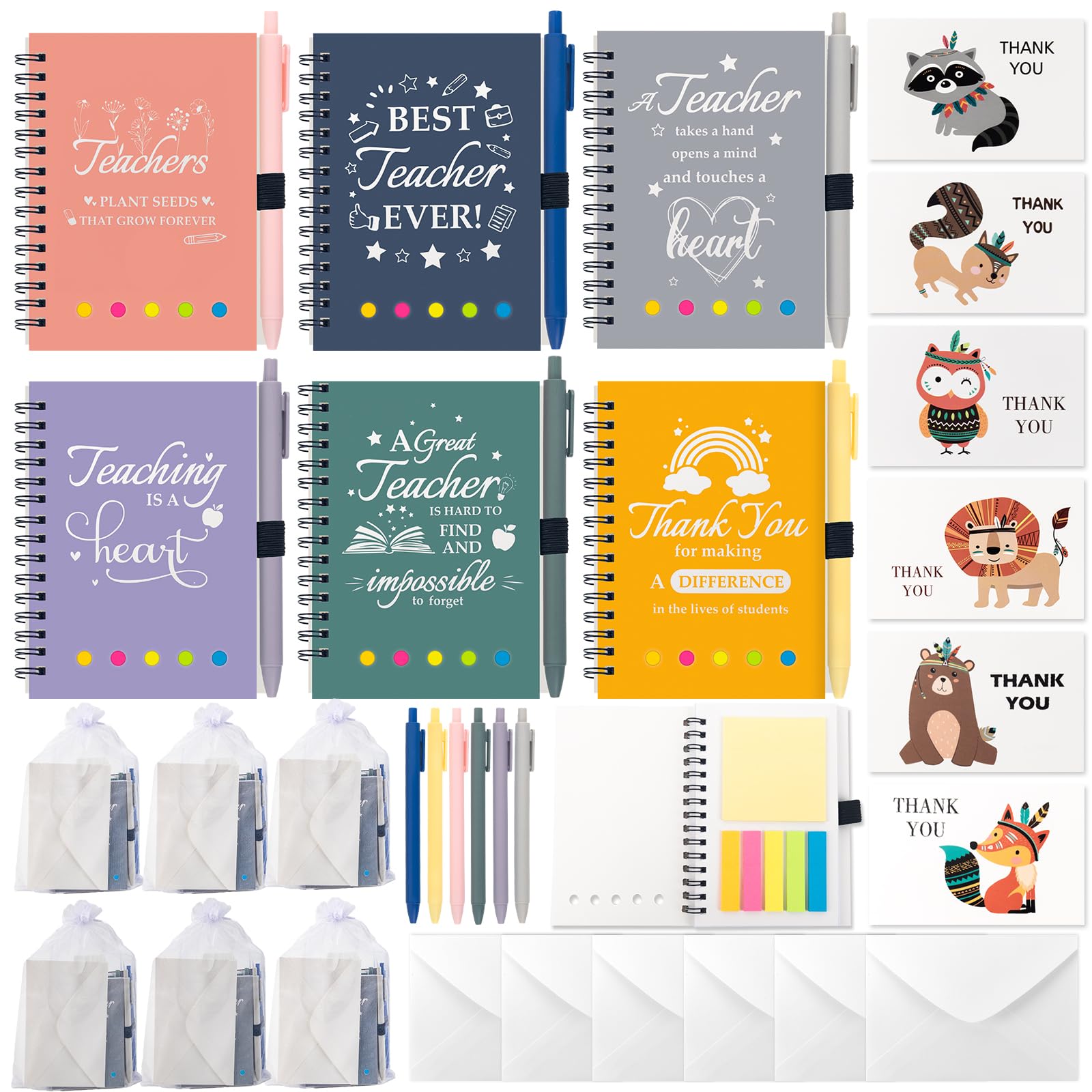 Makone Thank You Teacher Gifts Set, Personalised Notebook Gifts for Women Men, Gift Teacher Multipack with Pen (A)