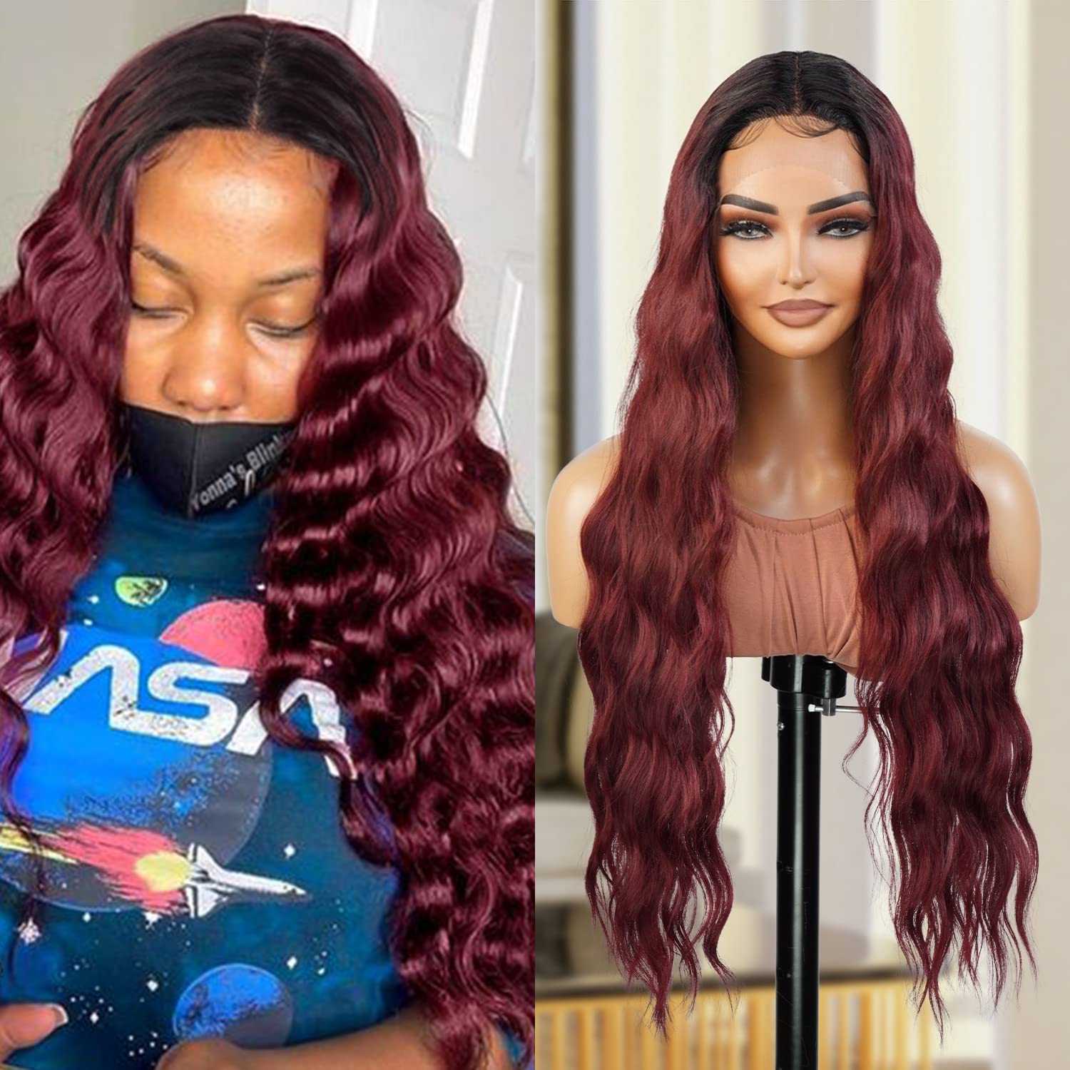 STUDIOCUT BY PROS Loose Deep Wave 30 Inch Soft Swiss Lace Front Wig for Black Women Middle Part Curly Long Wavy Heat Resistant Synthetic Wigs DPL003 (