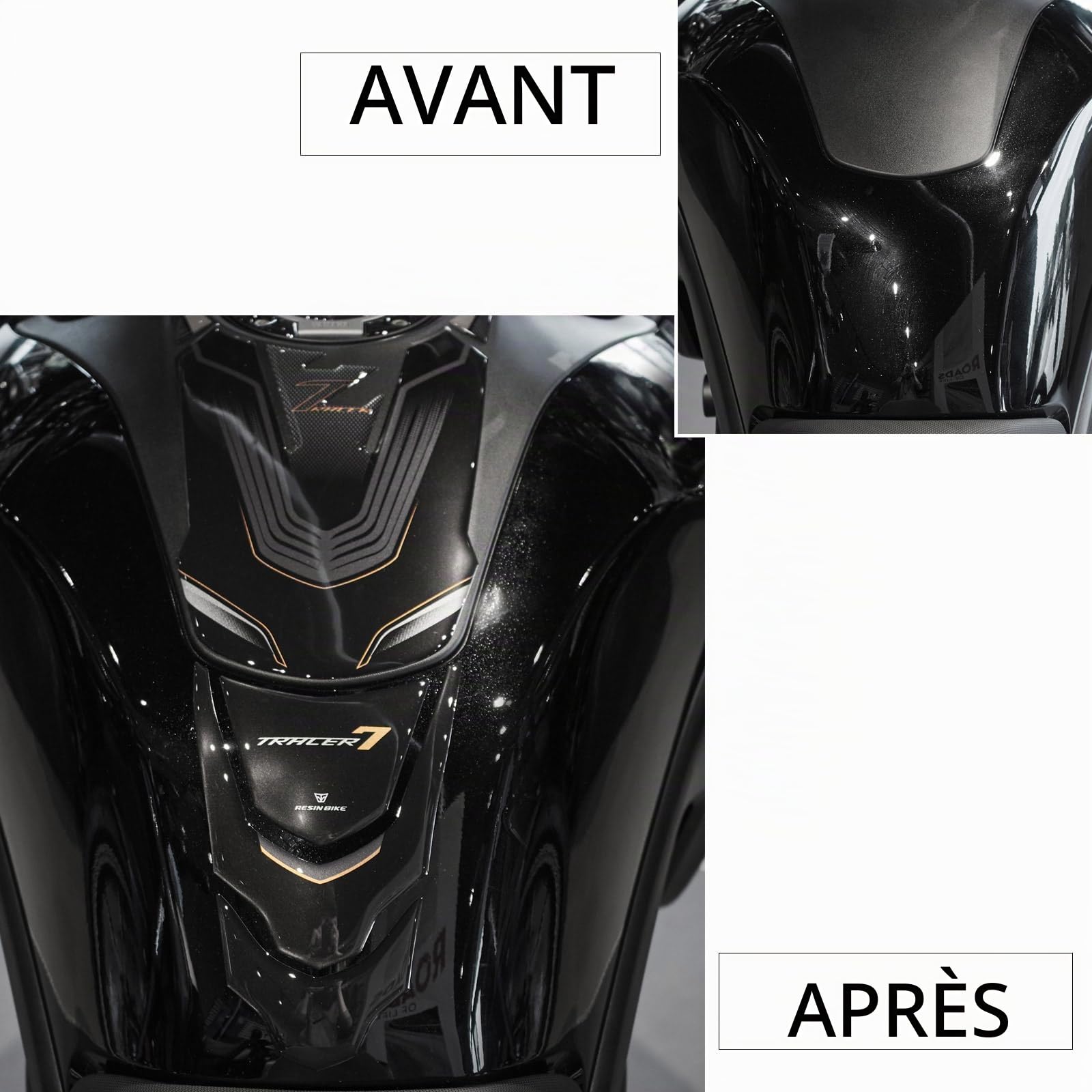 Resin Bike Autocollant Moto Compatibles avec Yamaha Tracer 7 GT 2021-2024 Or. Protection de Réservoir Moto Contre Les Chocs et Les Éraflures. Autocollant 3D Résinés Made in Italy