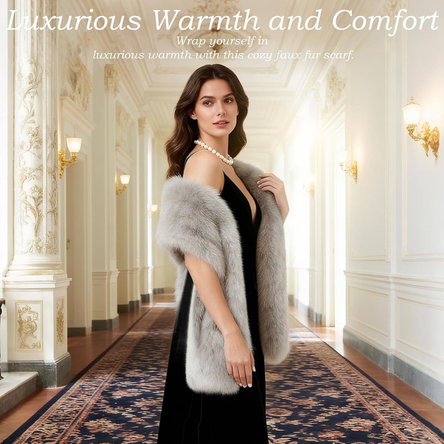 Women's Faux Fur Wrap Shawl 1.7m Long with Fox Trim - Heavy Warm Winter Scarf for Bridal Wedding Parties Dinner - Image 6