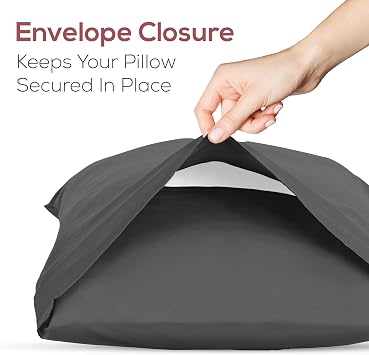 Superity Linen Pillow Cases Standard Size - Envelope Enclosure - 2 Pack - 100% Soft and Comfortable Premium Cotton - Dark Grey