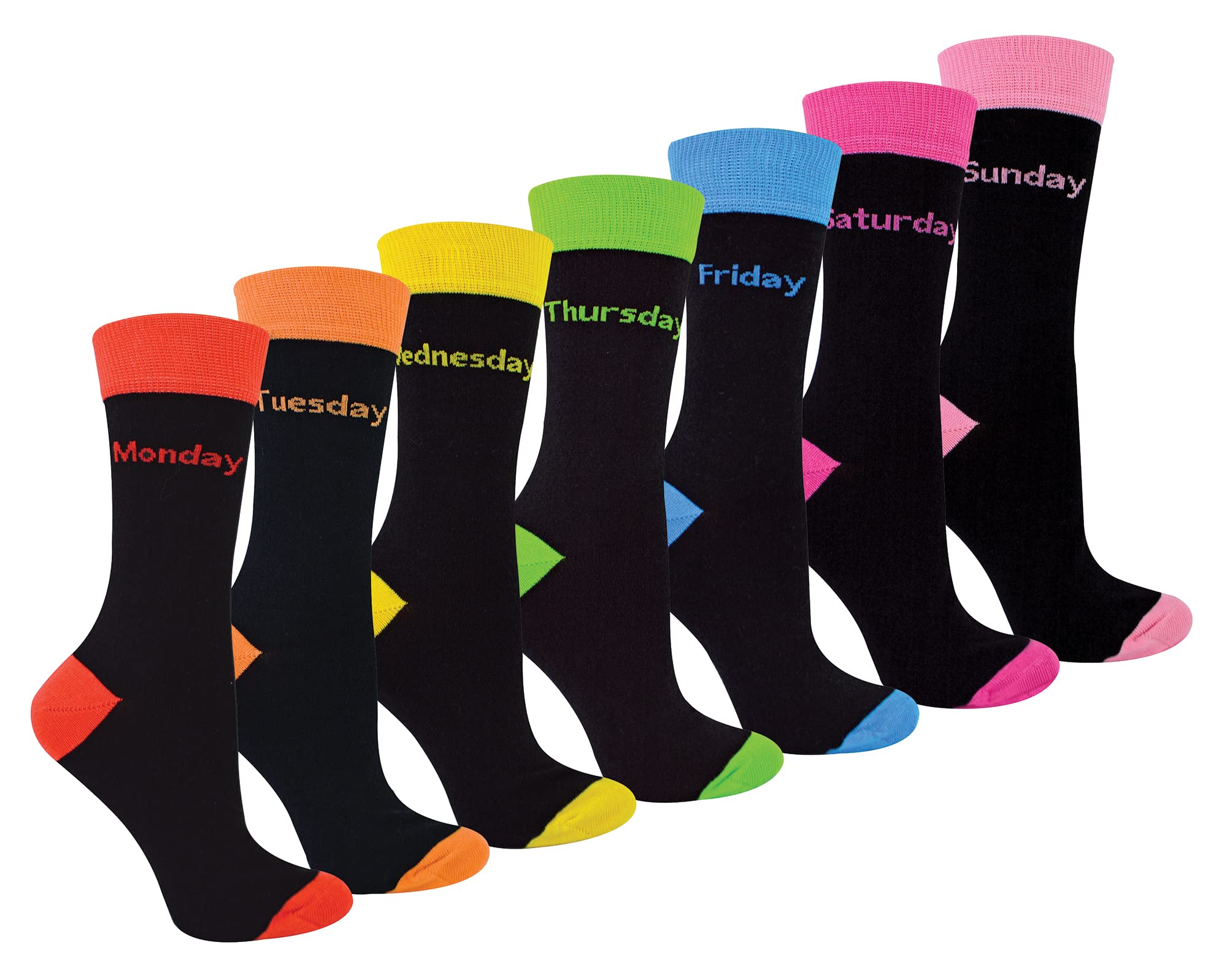 7 Pack Womens Days Of The Week Socks | Sock Snob | Black Novelty Dress Socks for Ladies