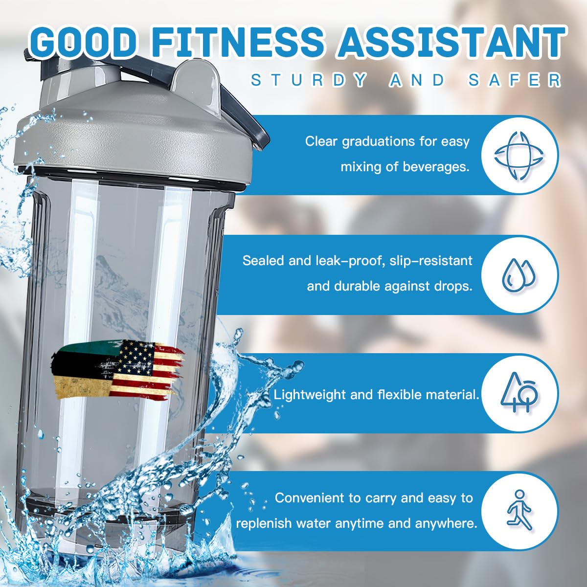 Estonians America Flag 18 Ounce Shaker Cup,Fashion Theme Pattern Shaker Bottle Leak-proof Workout Shake Bottles 500ML/18 oz Perfect for Pre Workout