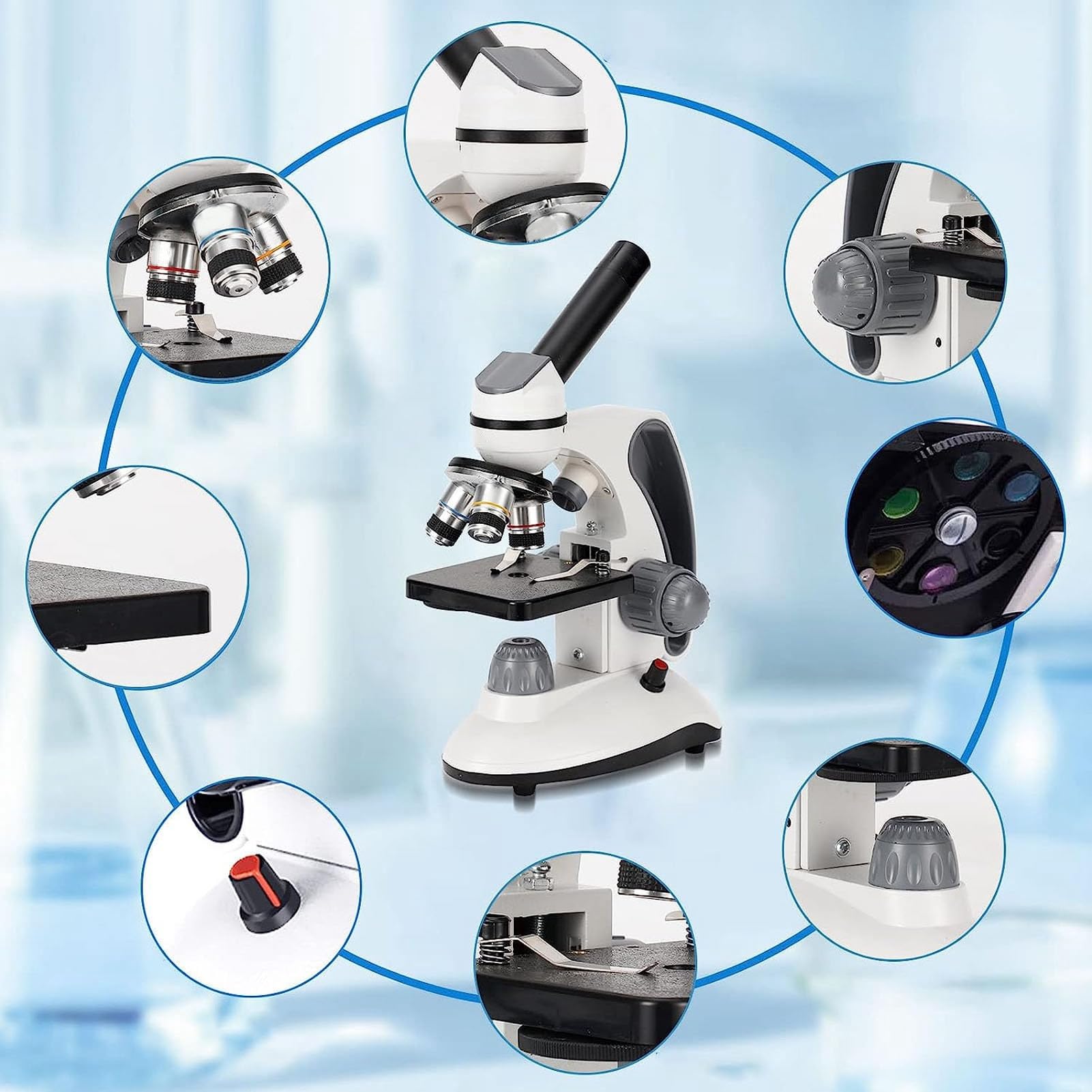 Cocoarm Obiettivo 40X Obiettivo per Microscopio Ottone Acciaio Inossidabile Alta Trasmissione Ampia Vista Filettatura Standard per Microscopio Biologico Aula di Laboratorio