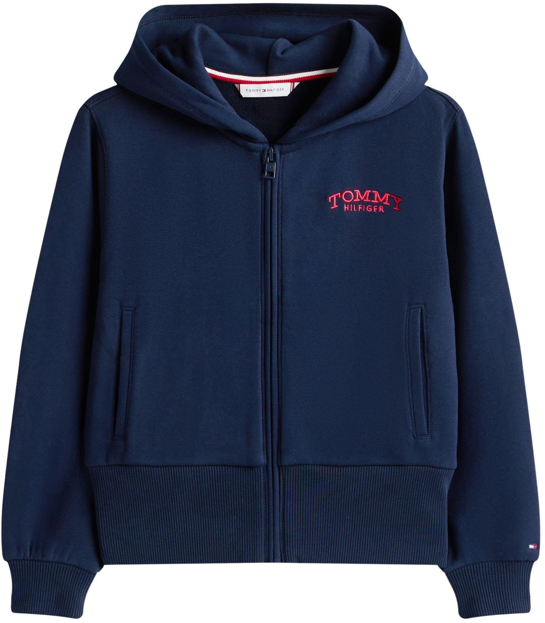 Tommy Hilfiger Mädchen Emb High Rib Hem Zip Thru Kg0kg08988 Kapuzenpullover mit durchgehendem Reißverschluss