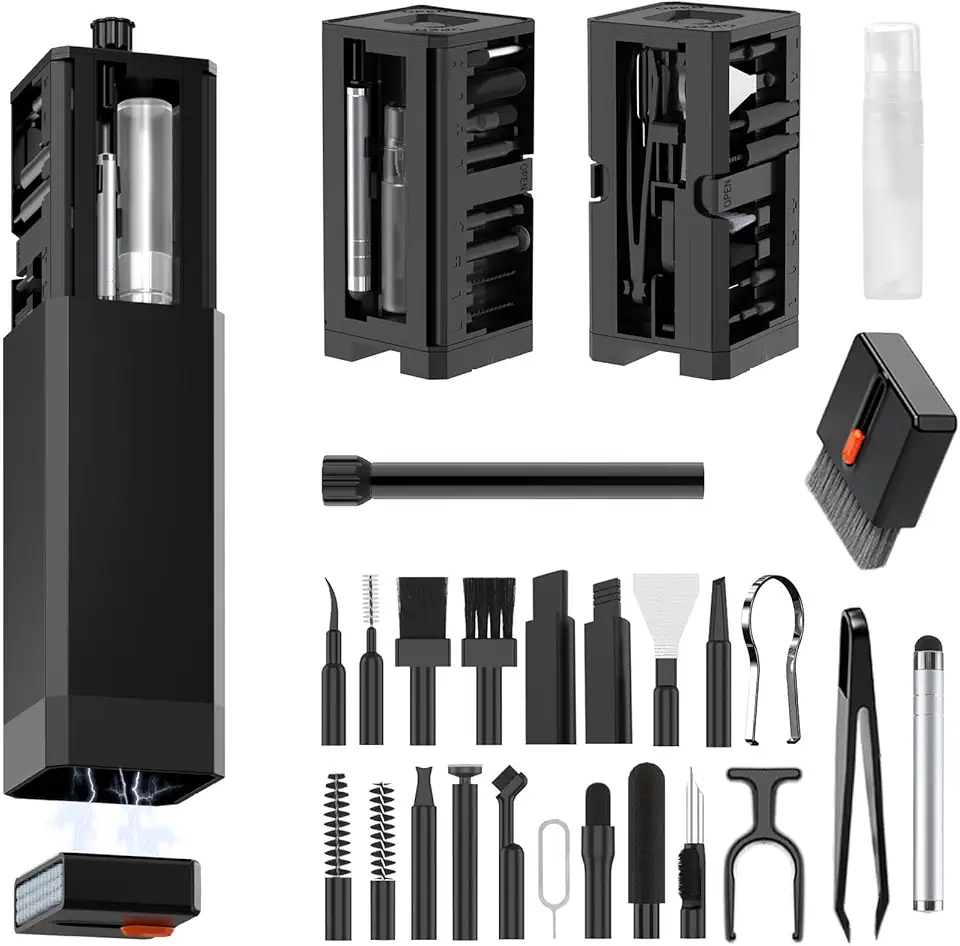 DAPOWER Kit de Limpeza 32 Em 1 para Teclado de Computador Macbook, Kit de Limpeza para Fones de Ouvido Airpods, Kit de Limpeza Multifuncional para Pc E Câmera de Celular Iphone (Preto)