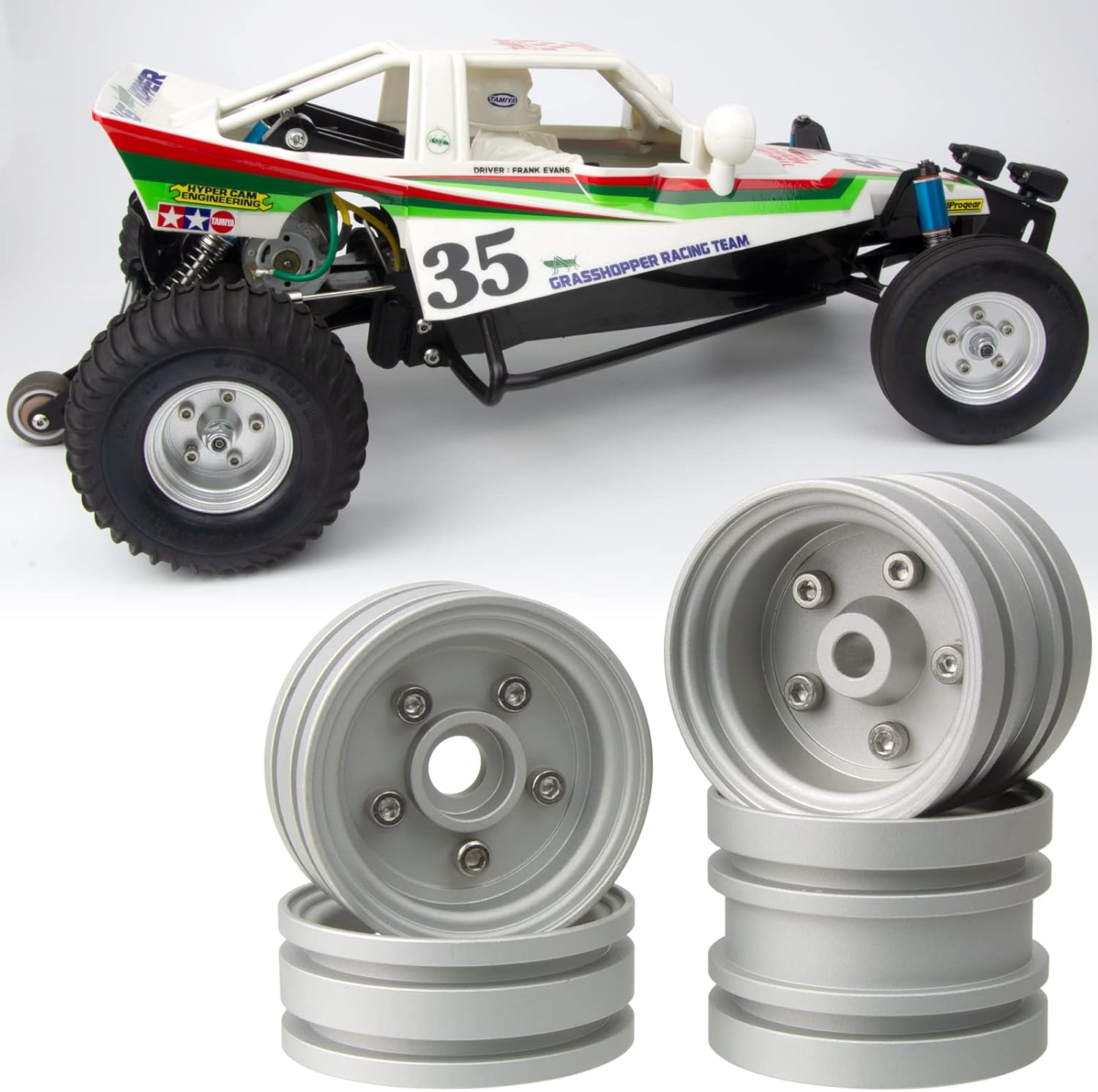 RC Car Aluminum Wheel Rim Hubs for Tamiya Grasshopper/Hornet/Mighty Frog/Super Champ/Fighting Buggy Upgrade (Silver)