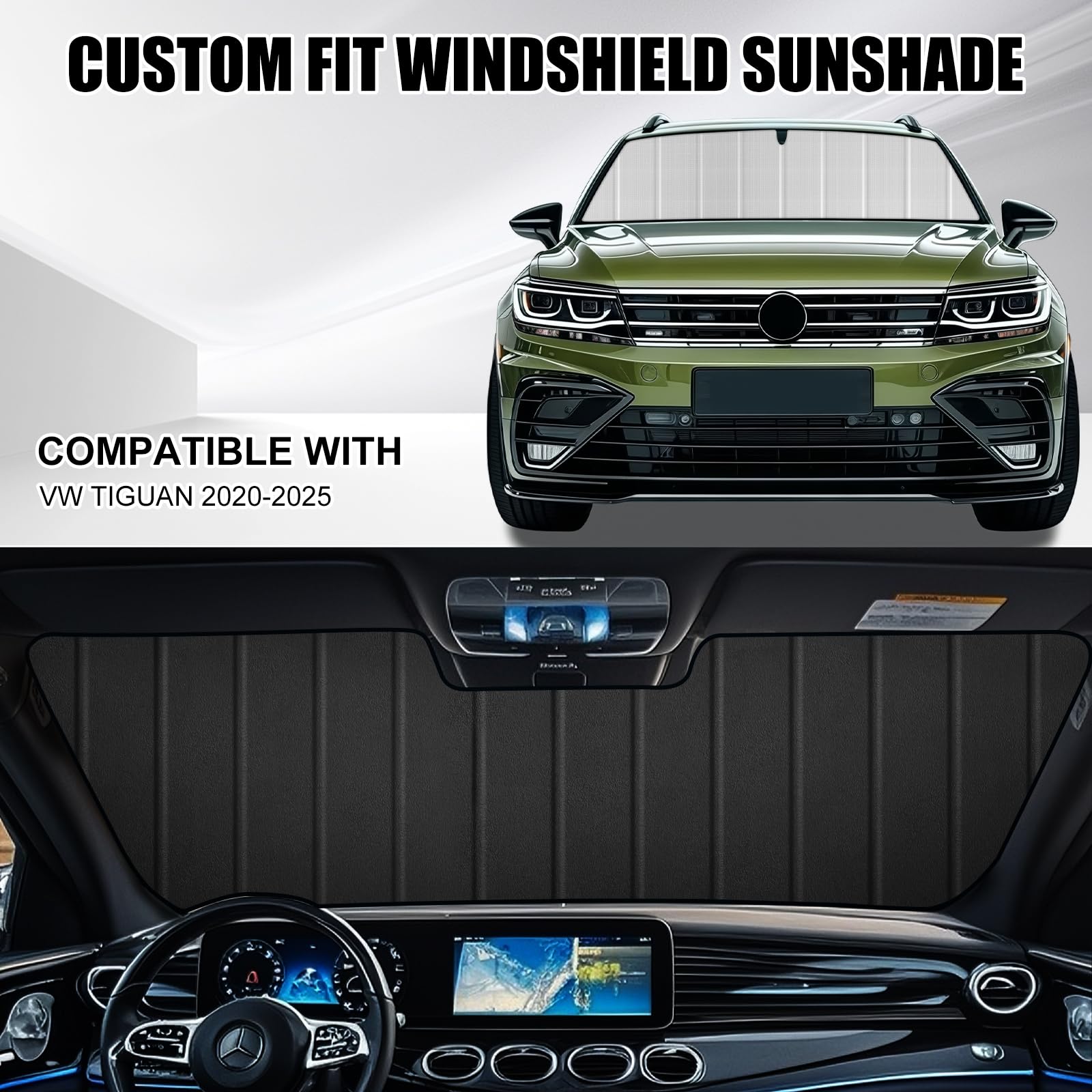Sonnenschutz Frontscheibe für VW Tiguan 2020-2025, Faltbare Auto-Sonnenblende Frontscheibenabdeckung zum Innenaufbau Effektiver Hitzeschutz & UV-Schutz
