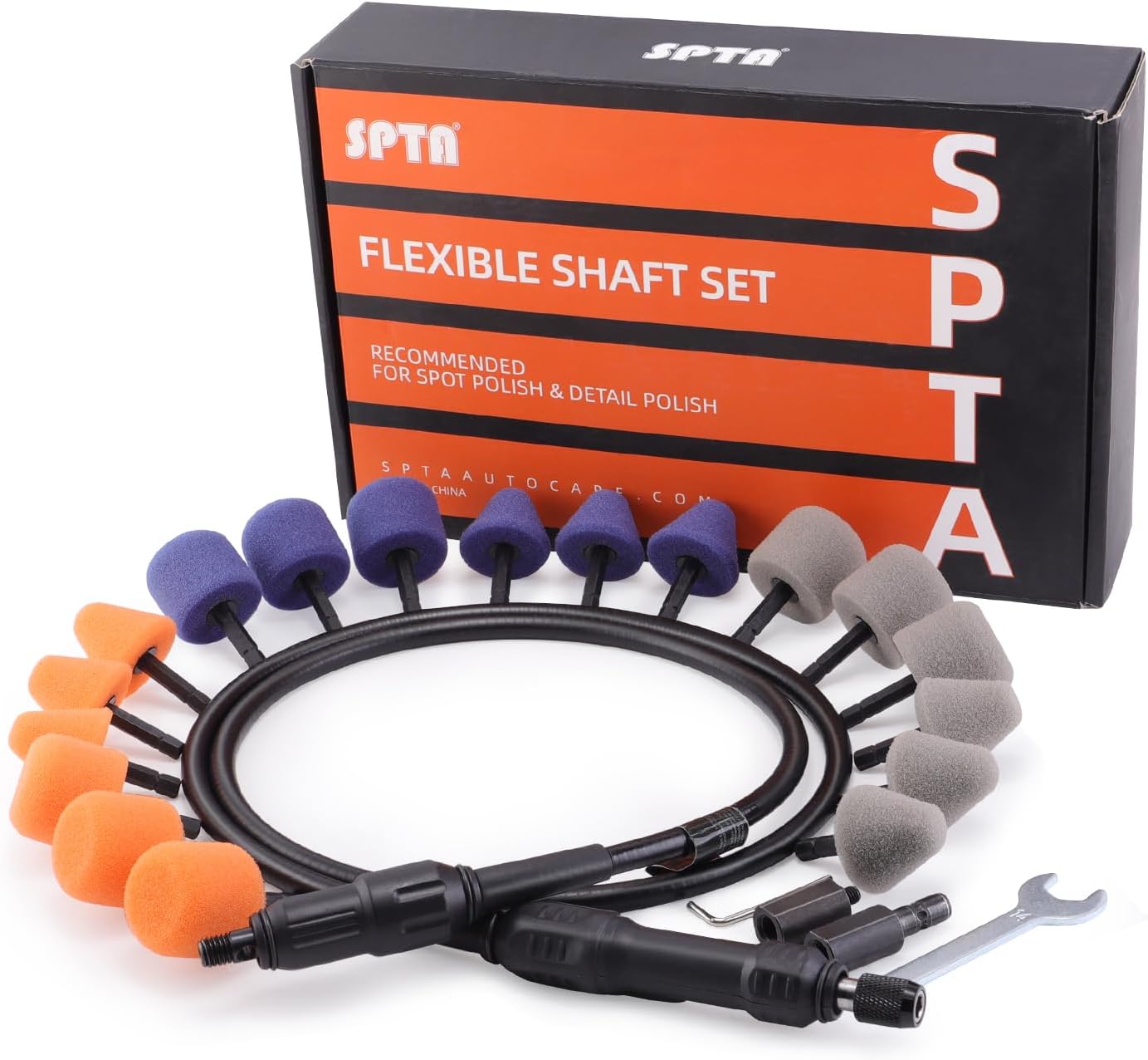 Mini Polishing Ball, SPTA Flexible Shaft Set With 18Pcs Conical and Cylindrical Drums Used On Mini Car Polisher for Car Wheel Detailing, Tight Areas and Small Spaces Polishing Buffing -PT101