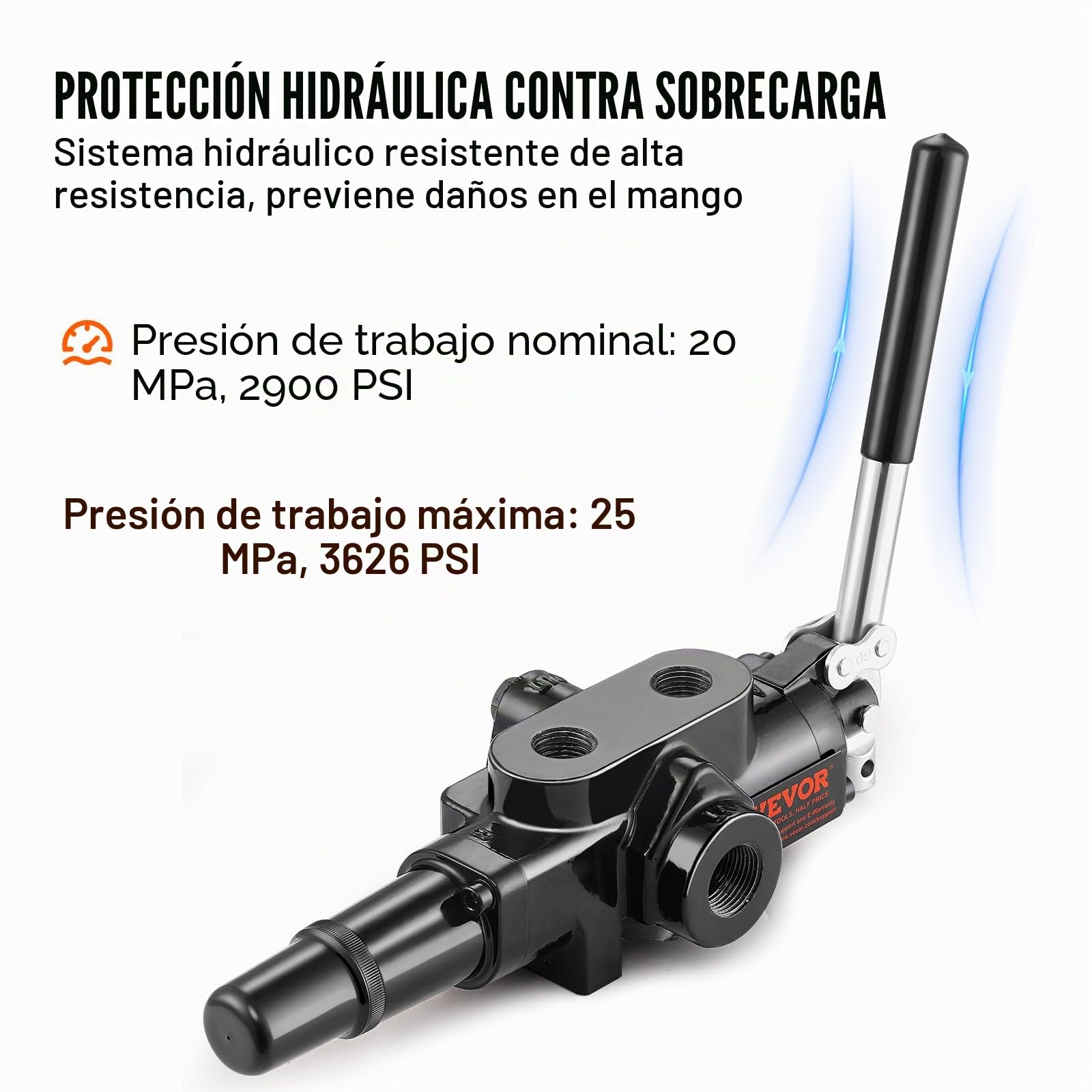 VEVOR Válvula Hidráulica Divisora de Troncos 1 Carrete Válvula de Control Direccional Hidráulica de Flujo de 95 L/Min Válvula de Carga Hidráulica de 3626 PSI para Tractores Pequeños Cargadores
