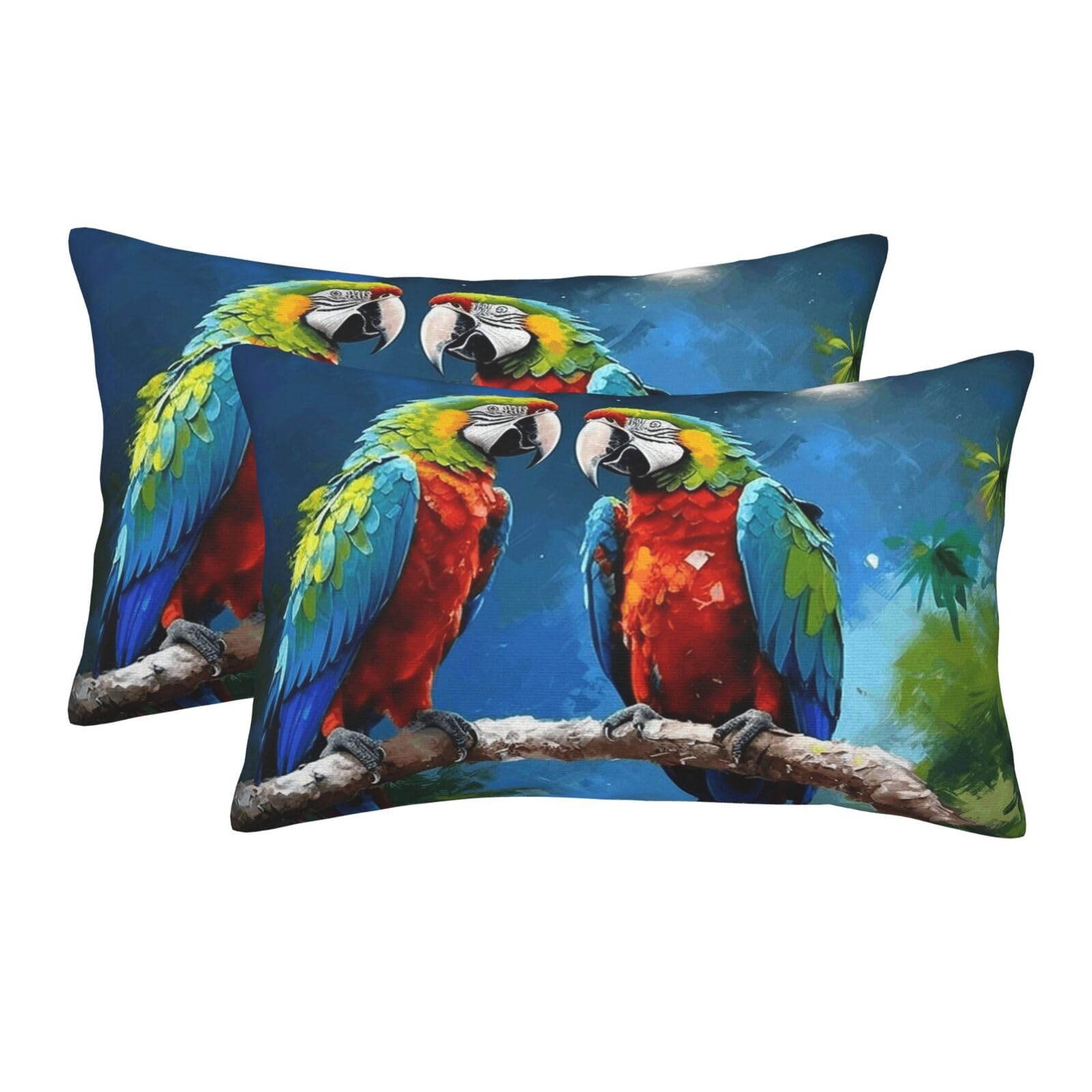 2 Pack Pillow Cases with Hidden Zipper, Soft Breathable Pillow Covers for Hair and Skin, Parrots Pillowcases 20"x30" Bed Pillow Protectors Cover for Sleeping Gifts