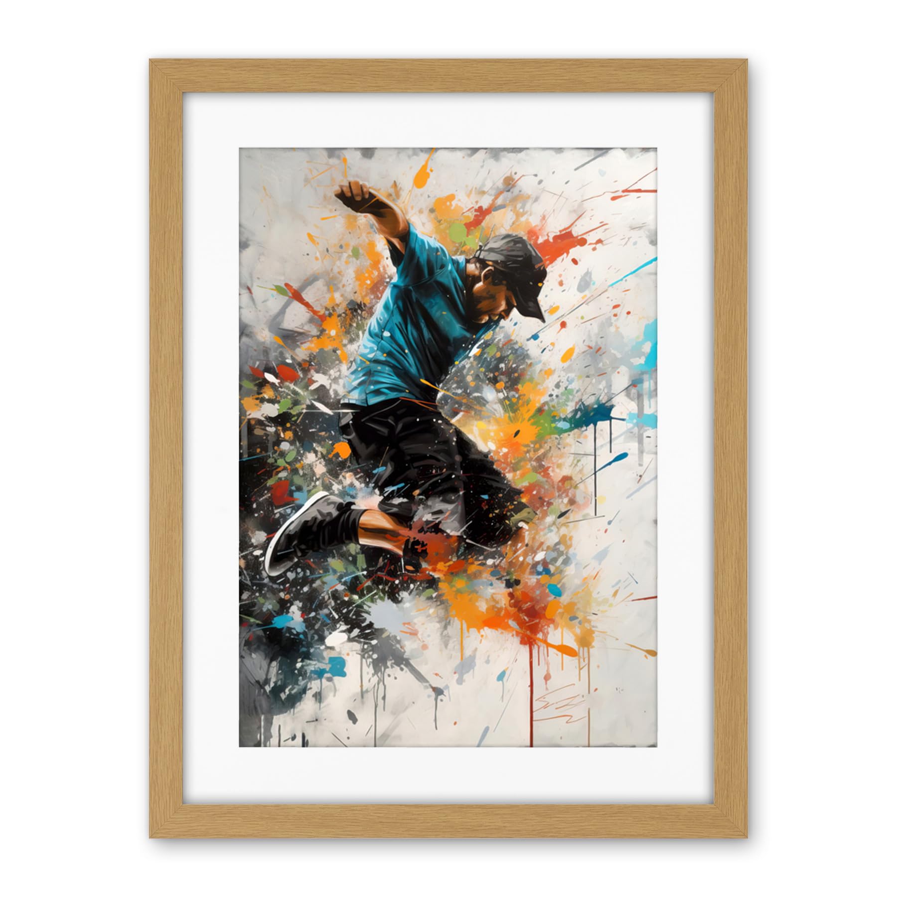Artery8 Parkour Jump Urban Sport Paint Splat Action Shot Artwork Framed Wall Art Print 18X24 Inch