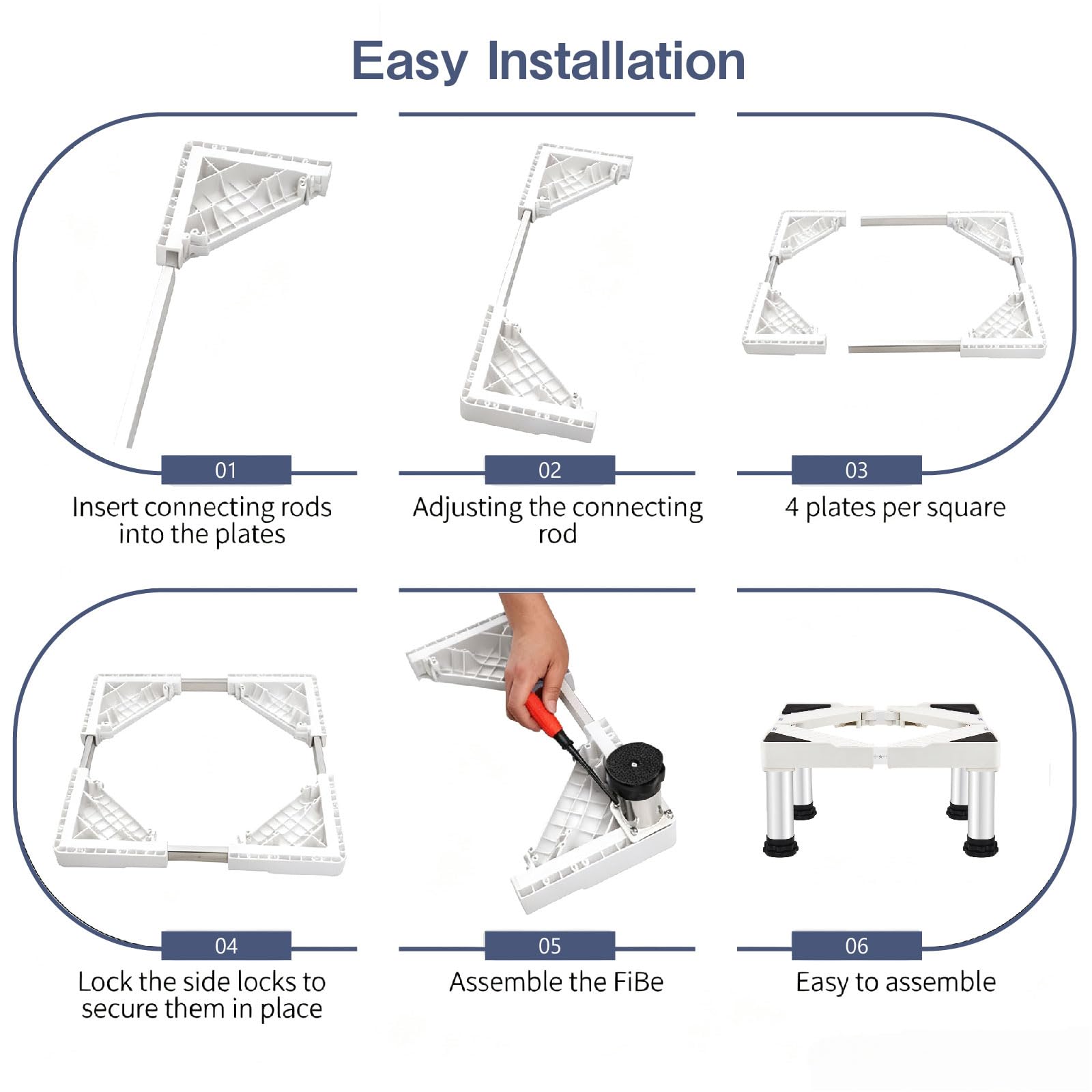 Socle pour réfrigérateur blanc, hauteur 39-41 cm, support réglable pour climatiseur mobile, lave-vaisselle, congélateur, congélateur, armoire de cuisine (longueur réglable 47-70 cm)