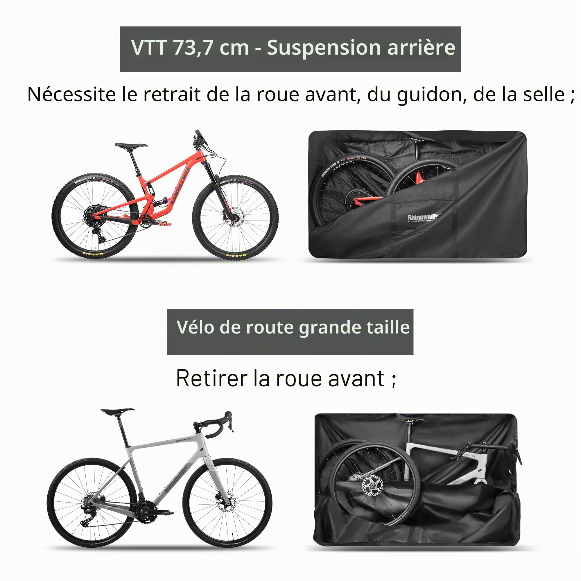UBORSE Sac de Transport Vélo 29 Pouces Housse de Roue VTT Pliable Sacoche Grand Pliant Porte-Vélo Étanche Pour Cyclisme, Voyage Sac de Voyage Pour Avion VTT/Route/Trotinette Electrique