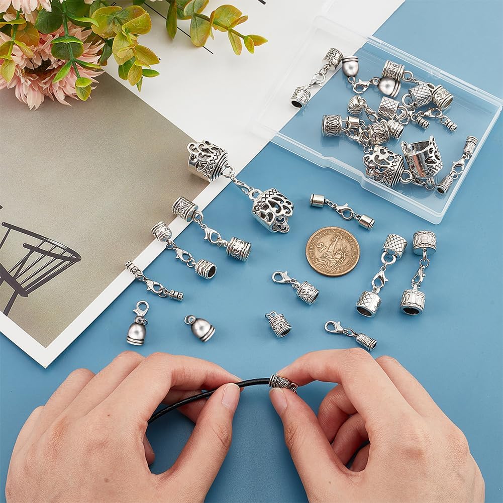 PH PandaHall 20 Sets 10 Styles Leather Cord End Caps Alloy Cord End Caps with Lobster Clasp End Tip with Loop Ring Connector for DIY Crafts Jewelry Making Findings Necklace Bracelet Anklet - Image 3