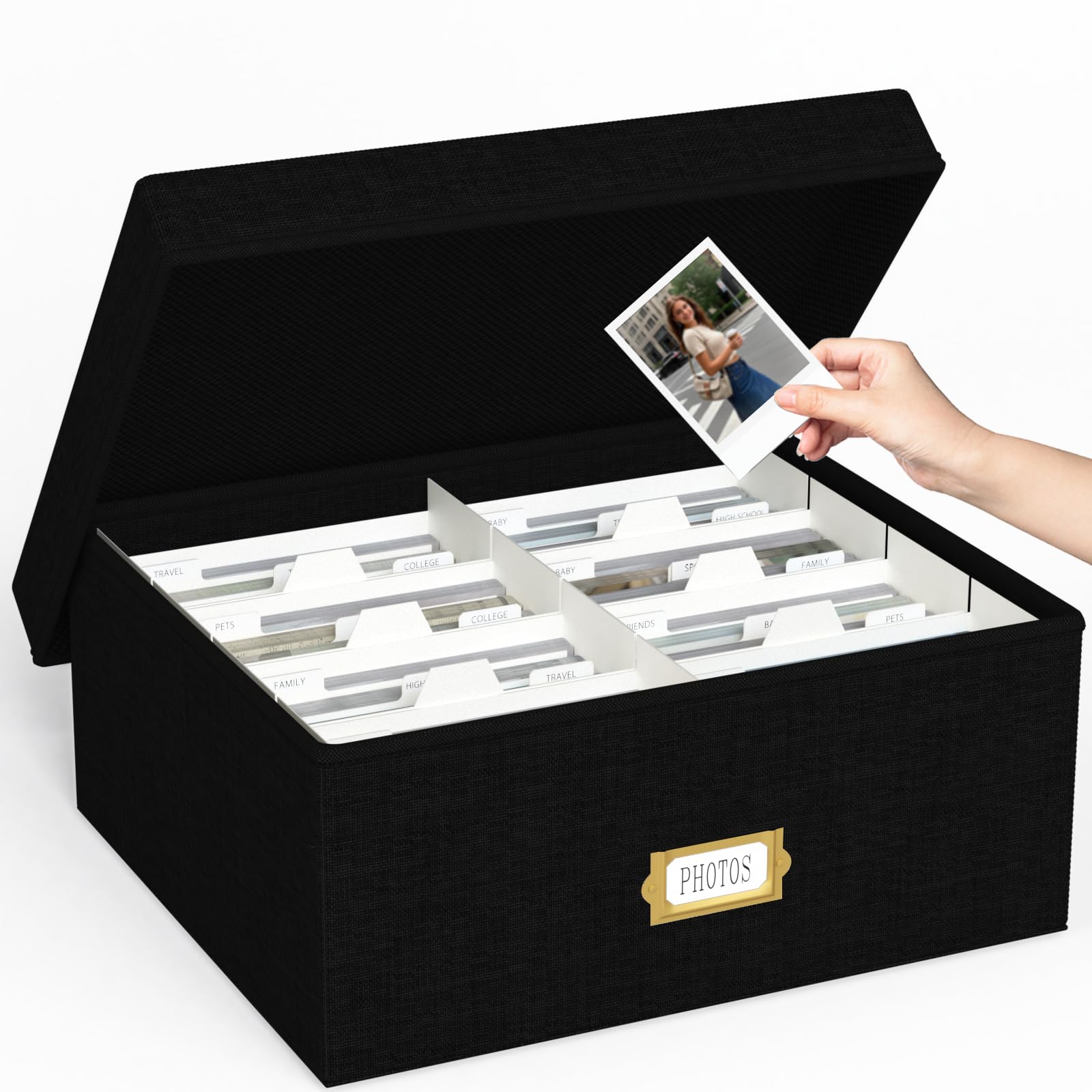 Photo 1 of Decorative Photo Storage Box, Linen Photo Box Holds 1700 4x6 Pictures Black