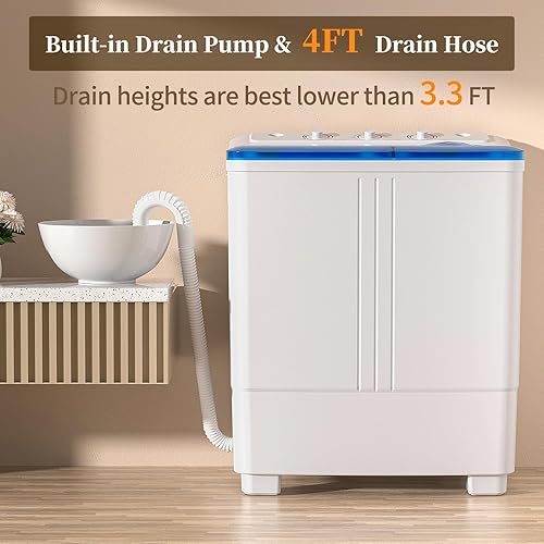 Miniatura 10 de VCJ Lavadora portátil, lavadora de doble tina, lavadora giratoria combinada con capacidad de 14 libras, lavadora compacta de 9 libras y secadora